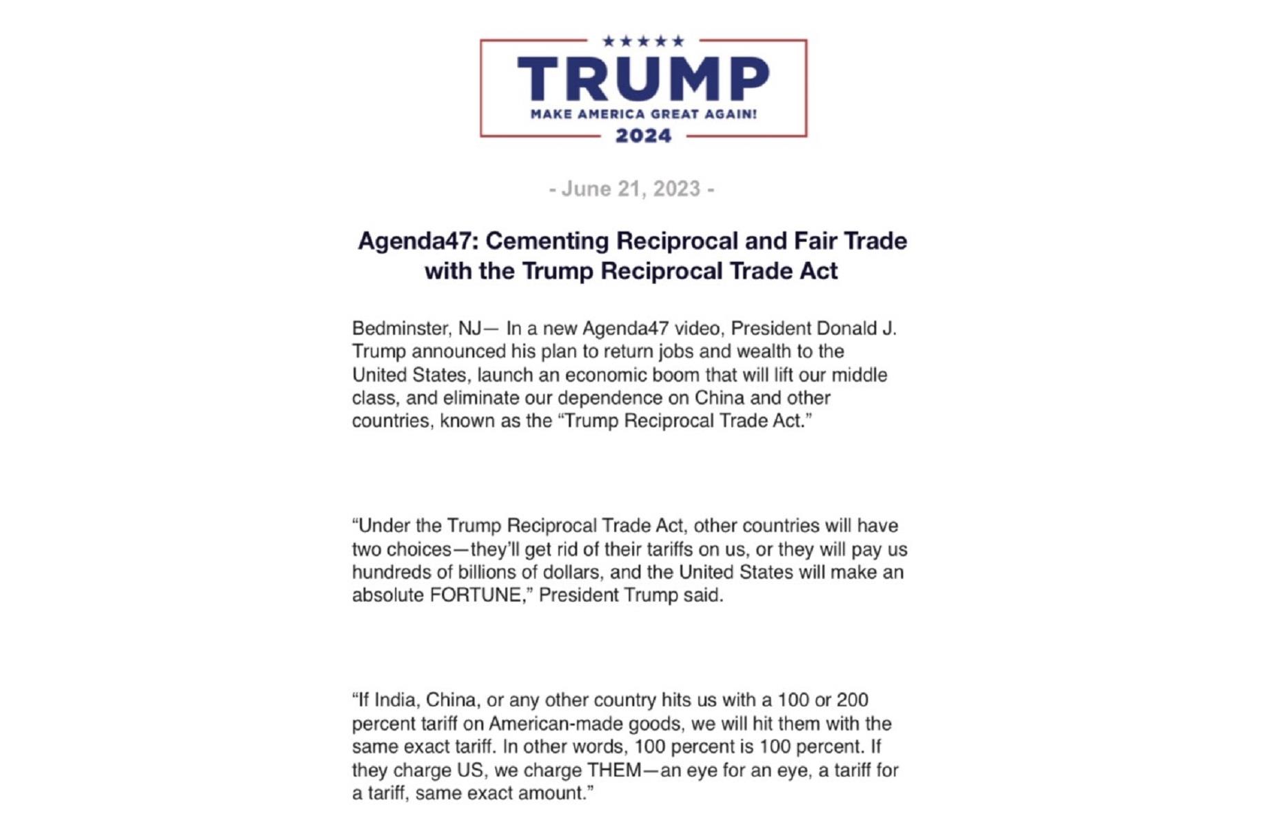 The Trump Reciprocal Trade Act