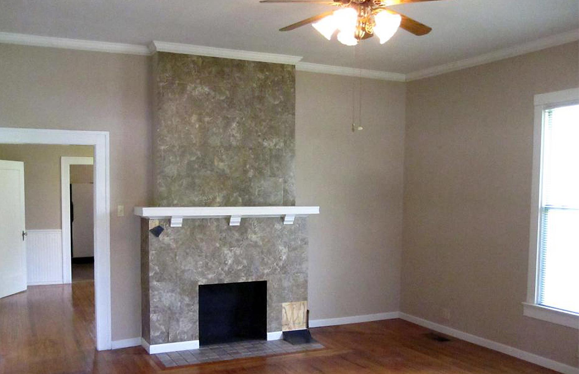 Before: an uninspiring gray living room