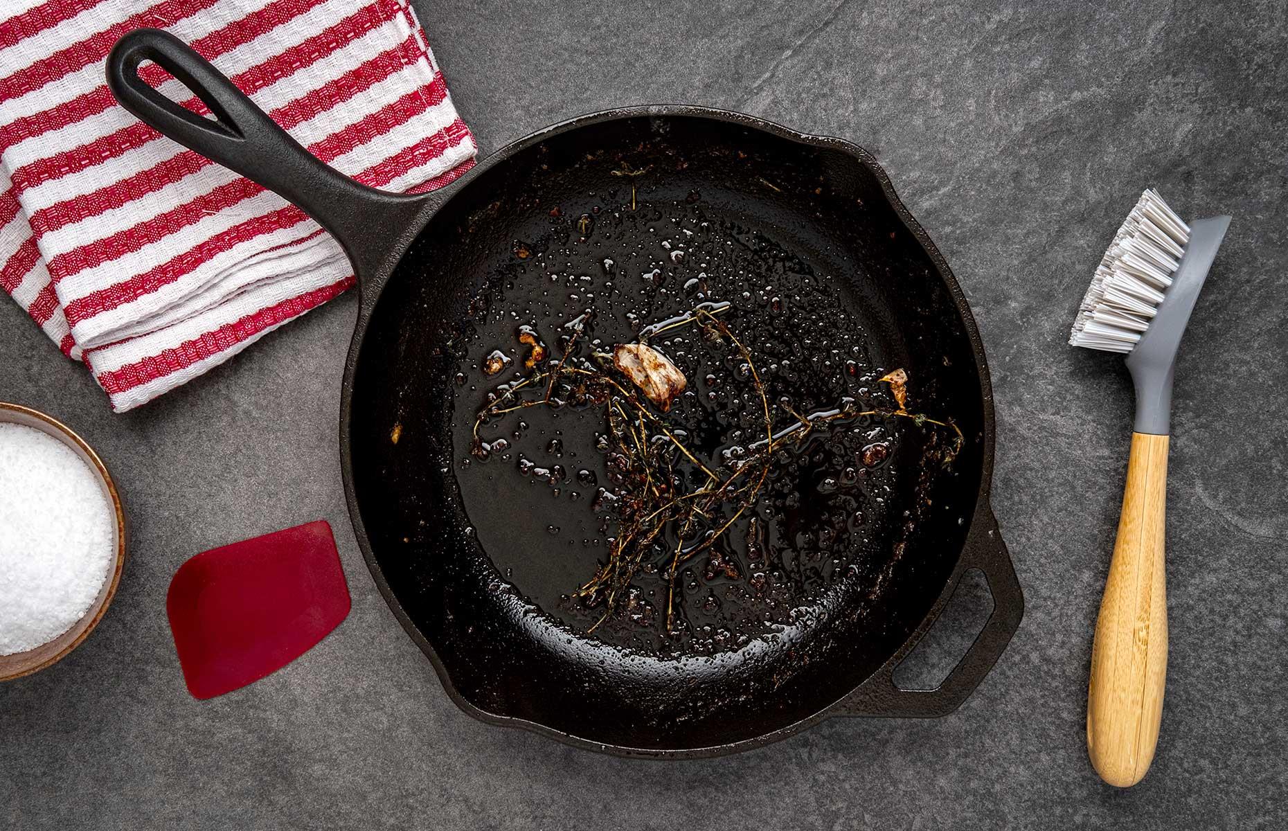 27. Food sticks to a cast iron pan
