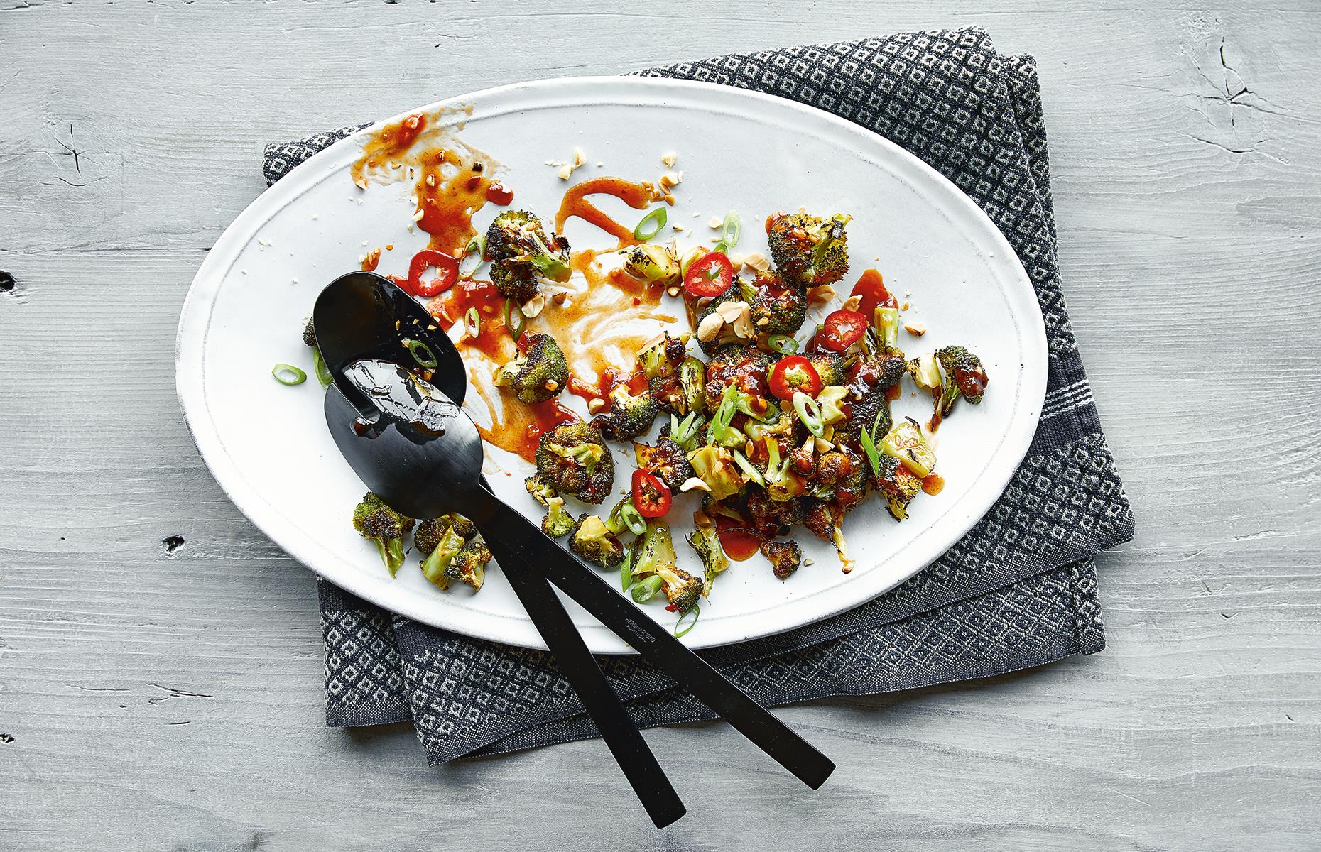 Kung pao roasted broccoli