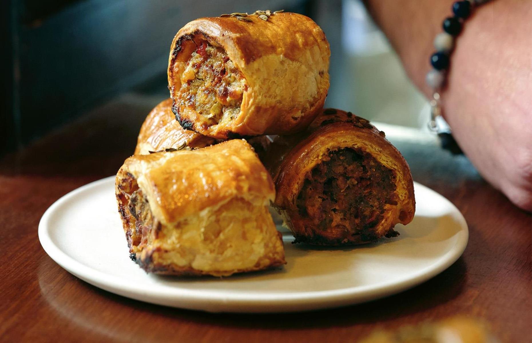 Mini pork sausage rolls with 'nduja