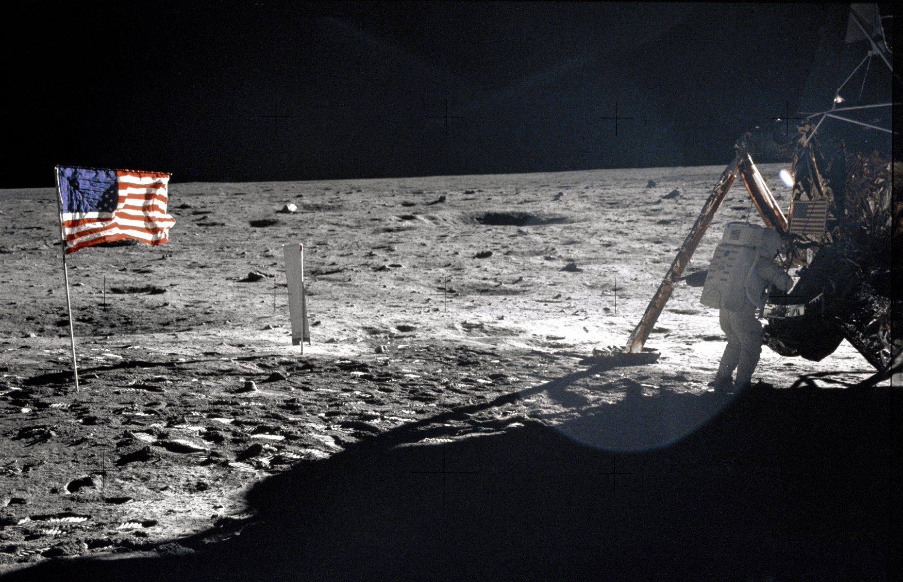 Astronaut Neil Armstrong walks on the moon