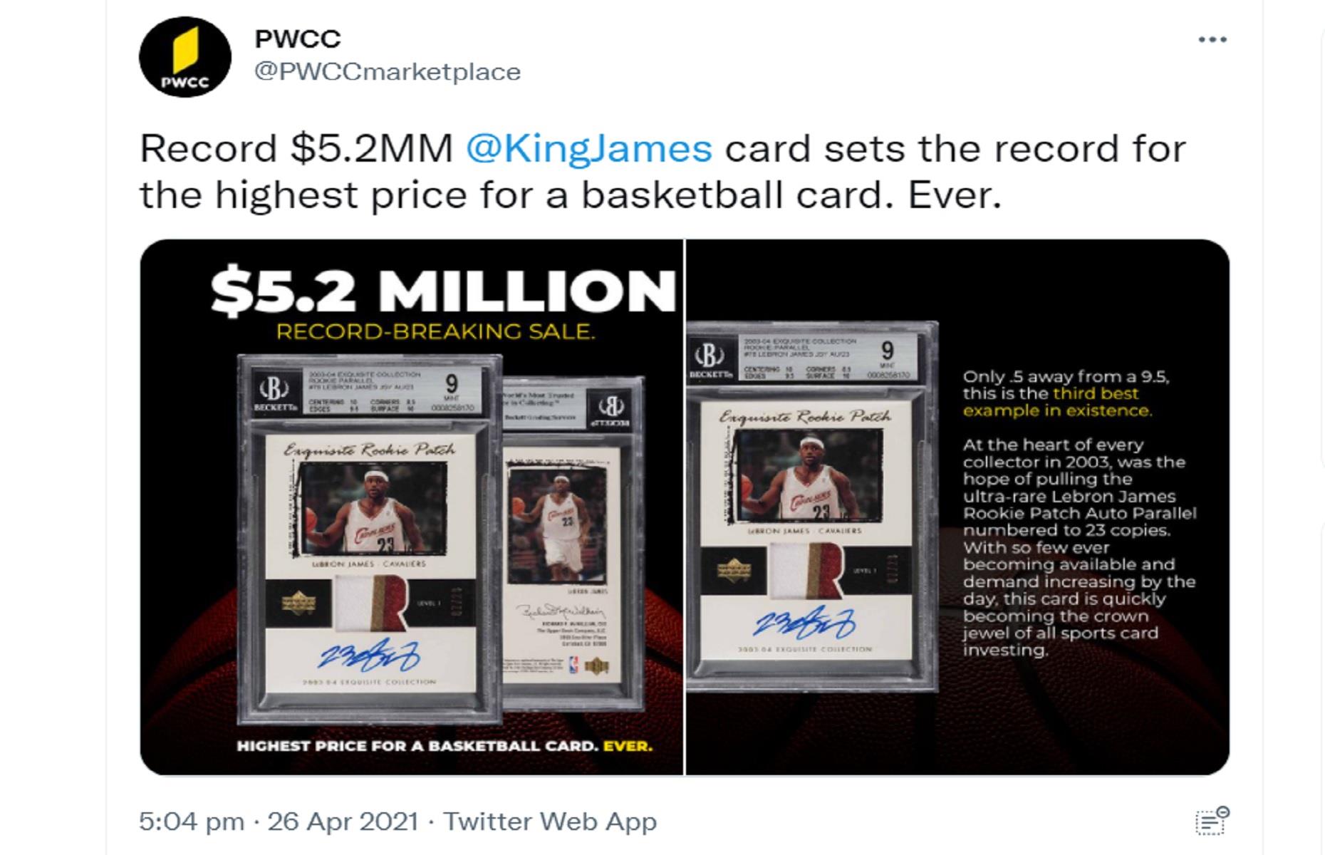 LeBron's Jersey Number Rookie Card Fetches Record $2.46 Million