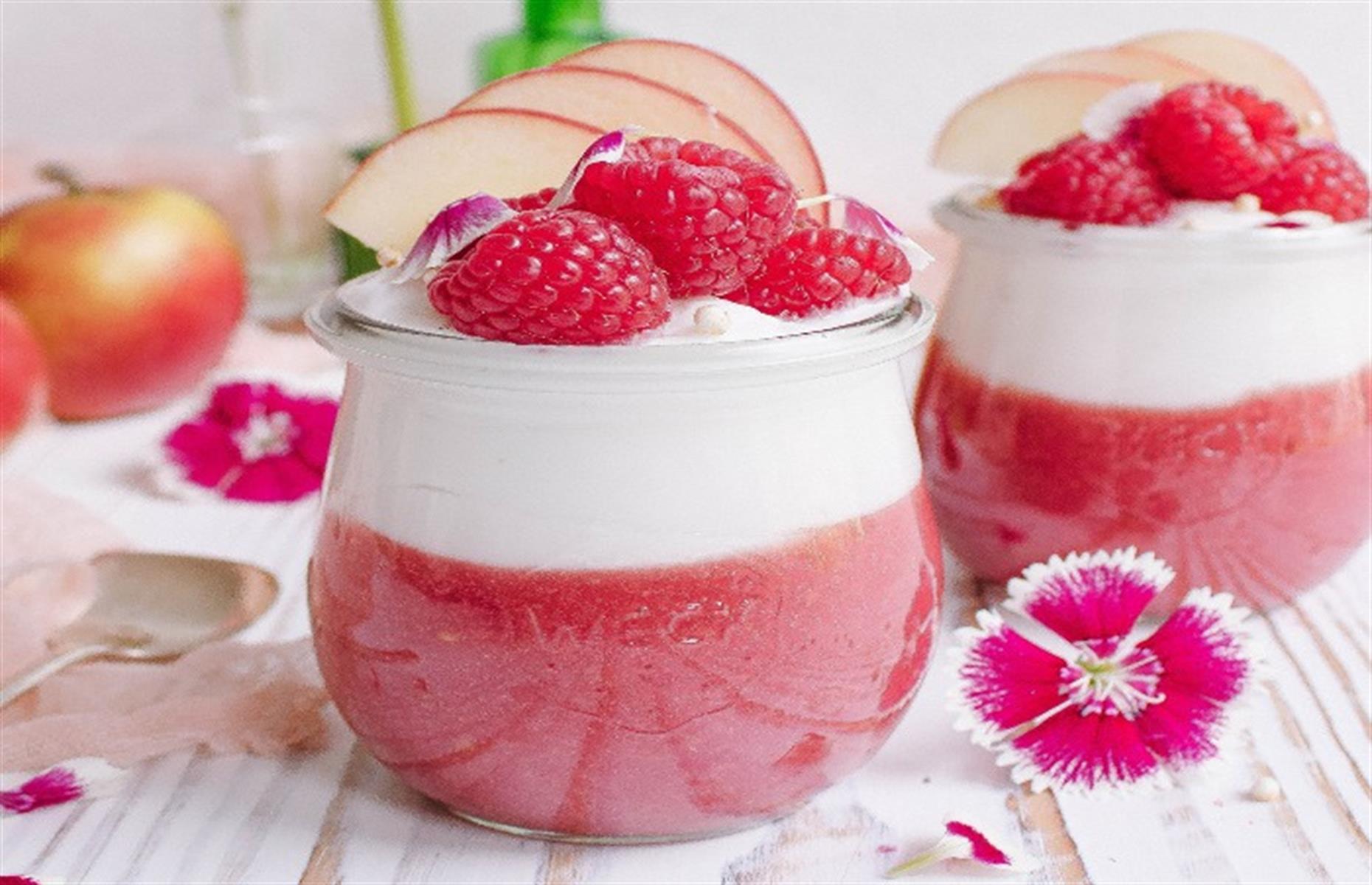 Apple and raspberry coconut parfait