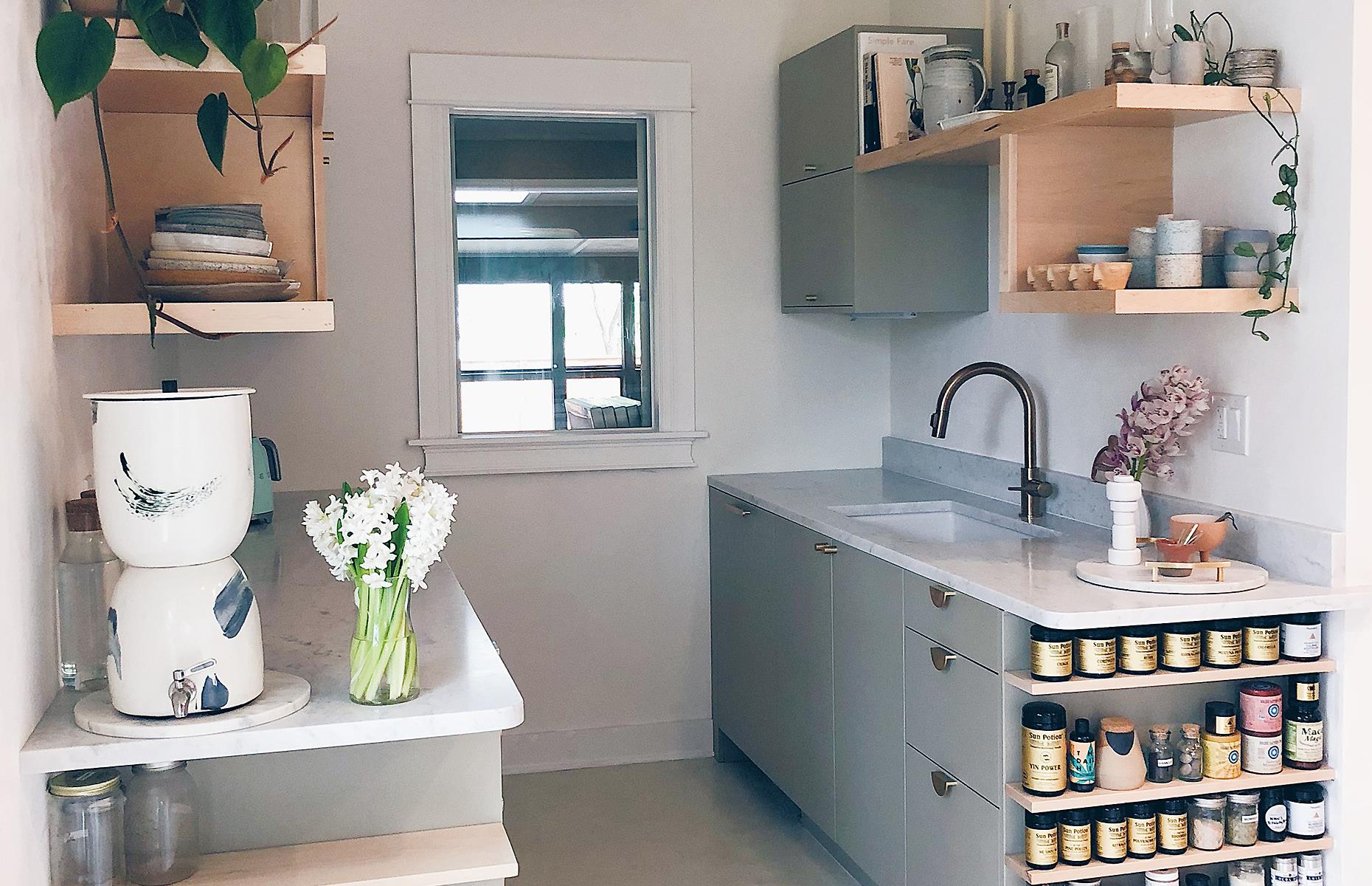 After: a glamorous pink kitchen
