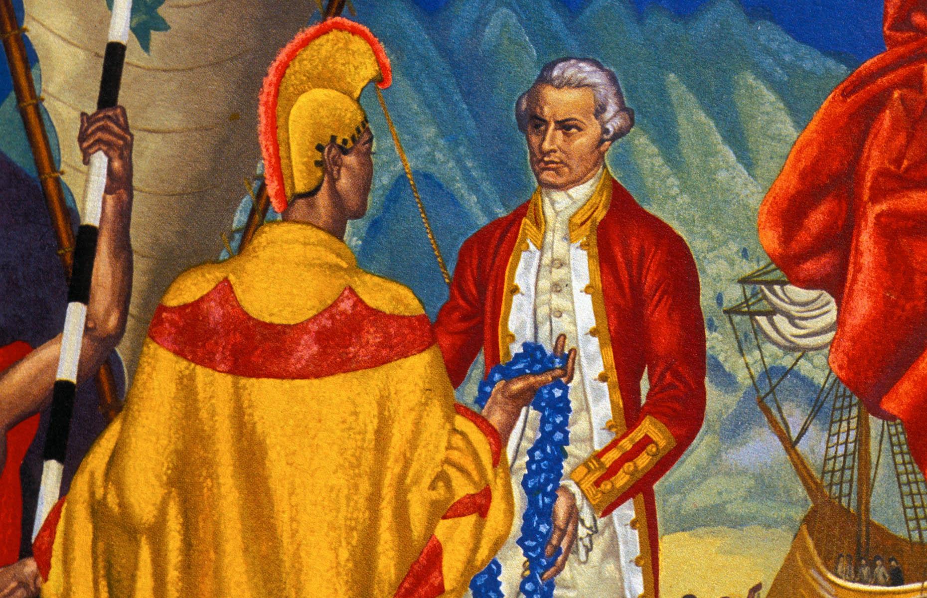 Captain James Cook lands at Kauai