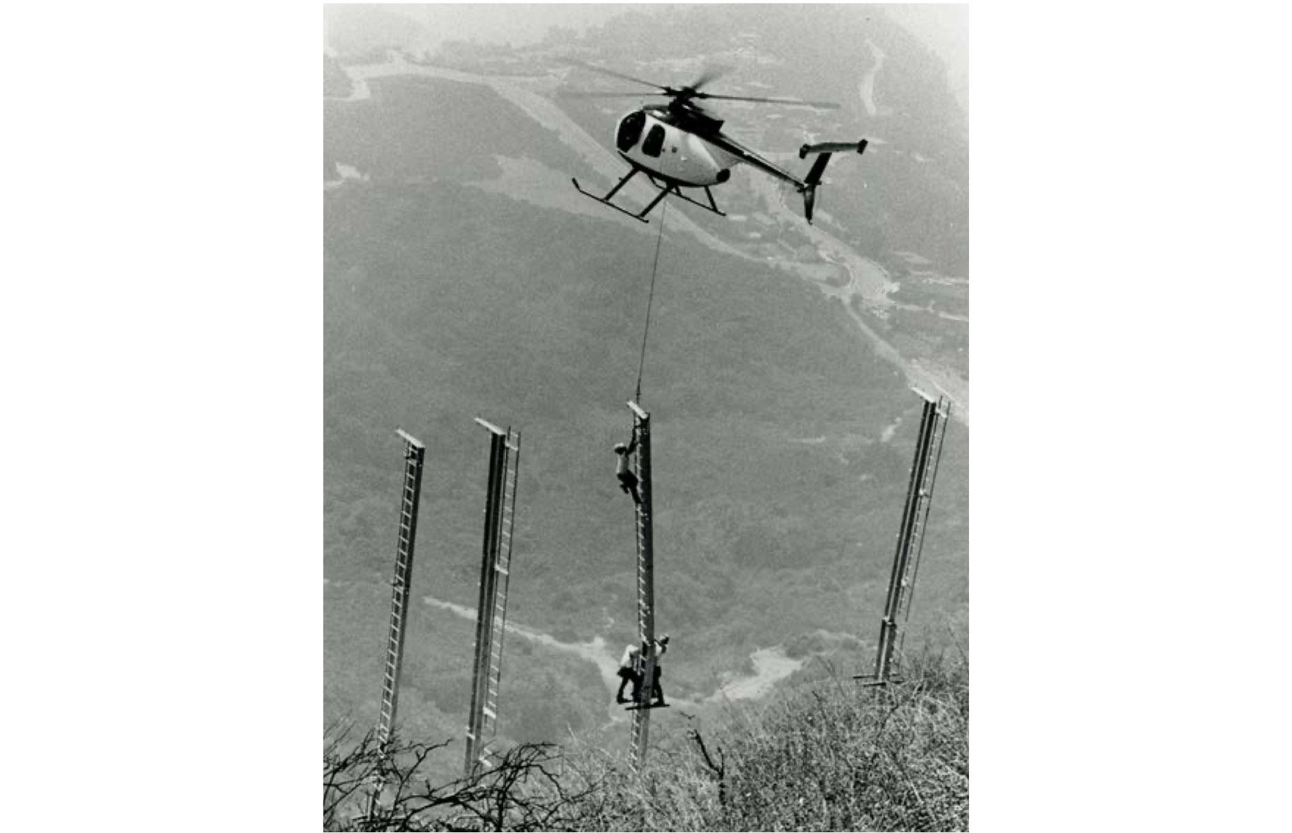 Helicopters were used to rebuild it