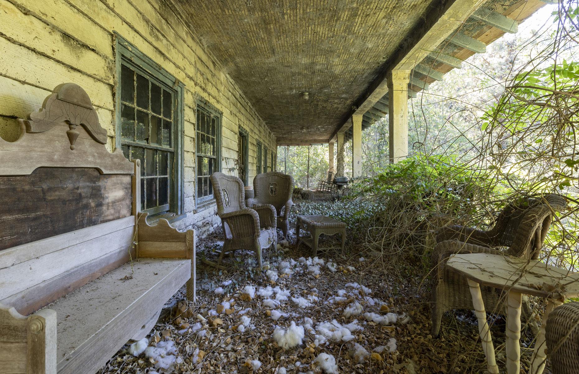 Strewn with detritus