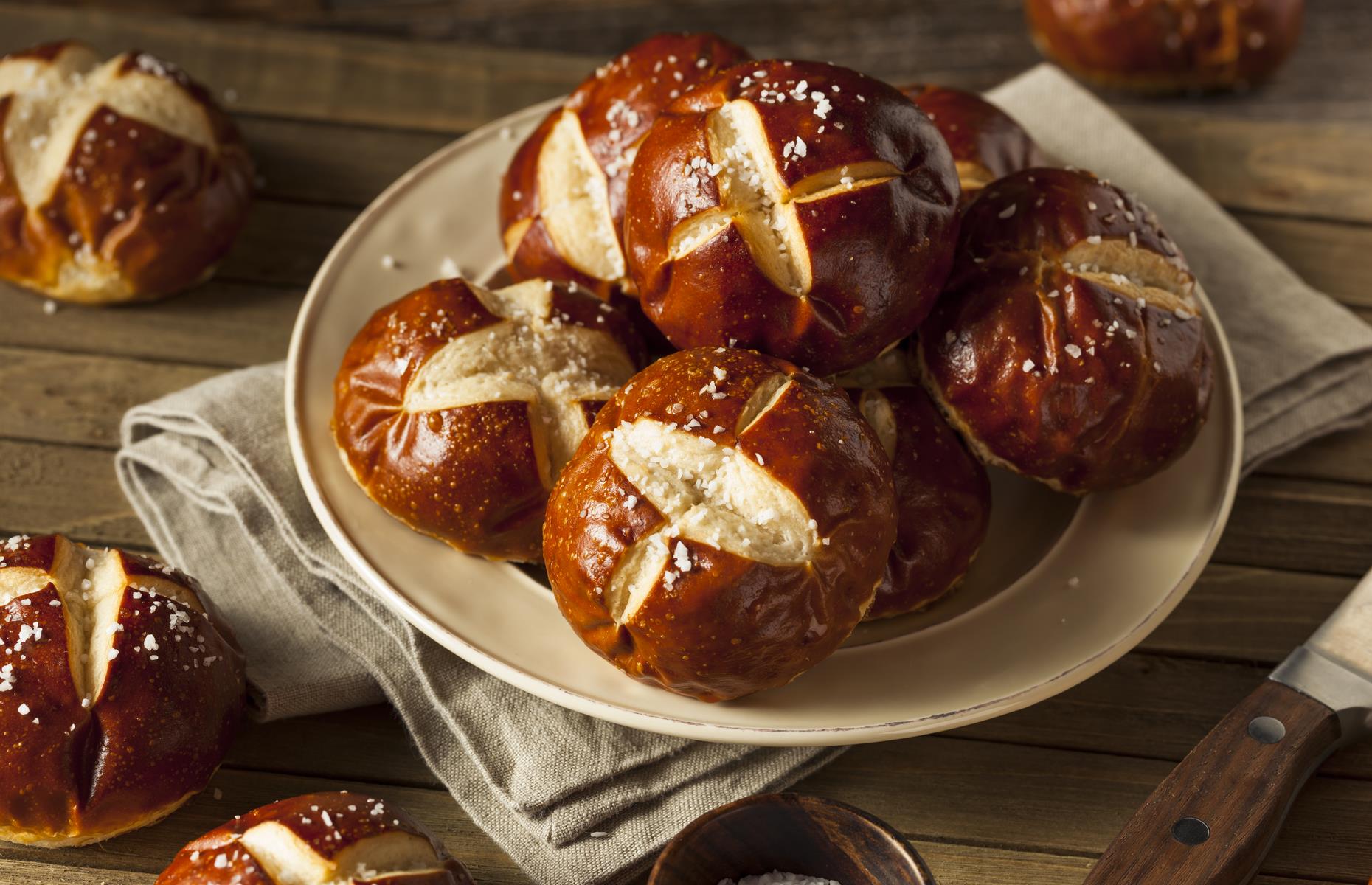 Honey mustard mayo, cheese and bacon pretzel rolls