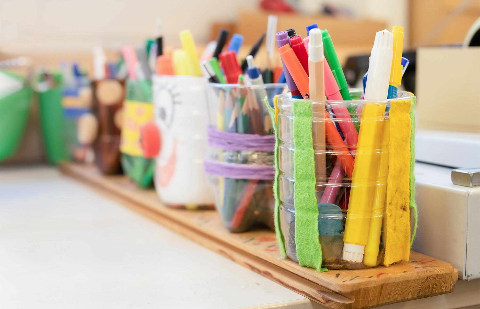 Recycle bottles for stationery storage
