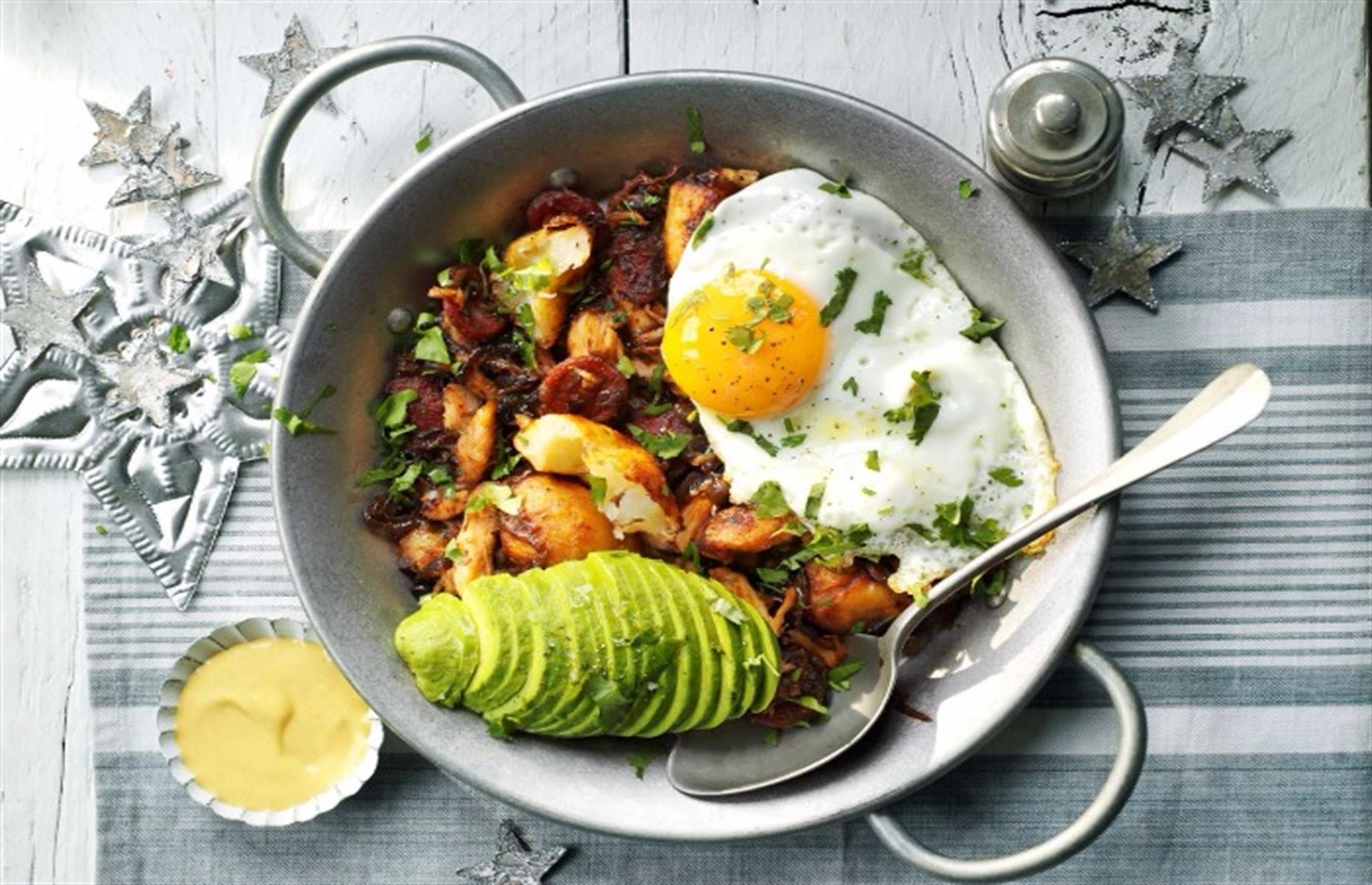 Loving leftovers: turkey, chorizo and avocado hash