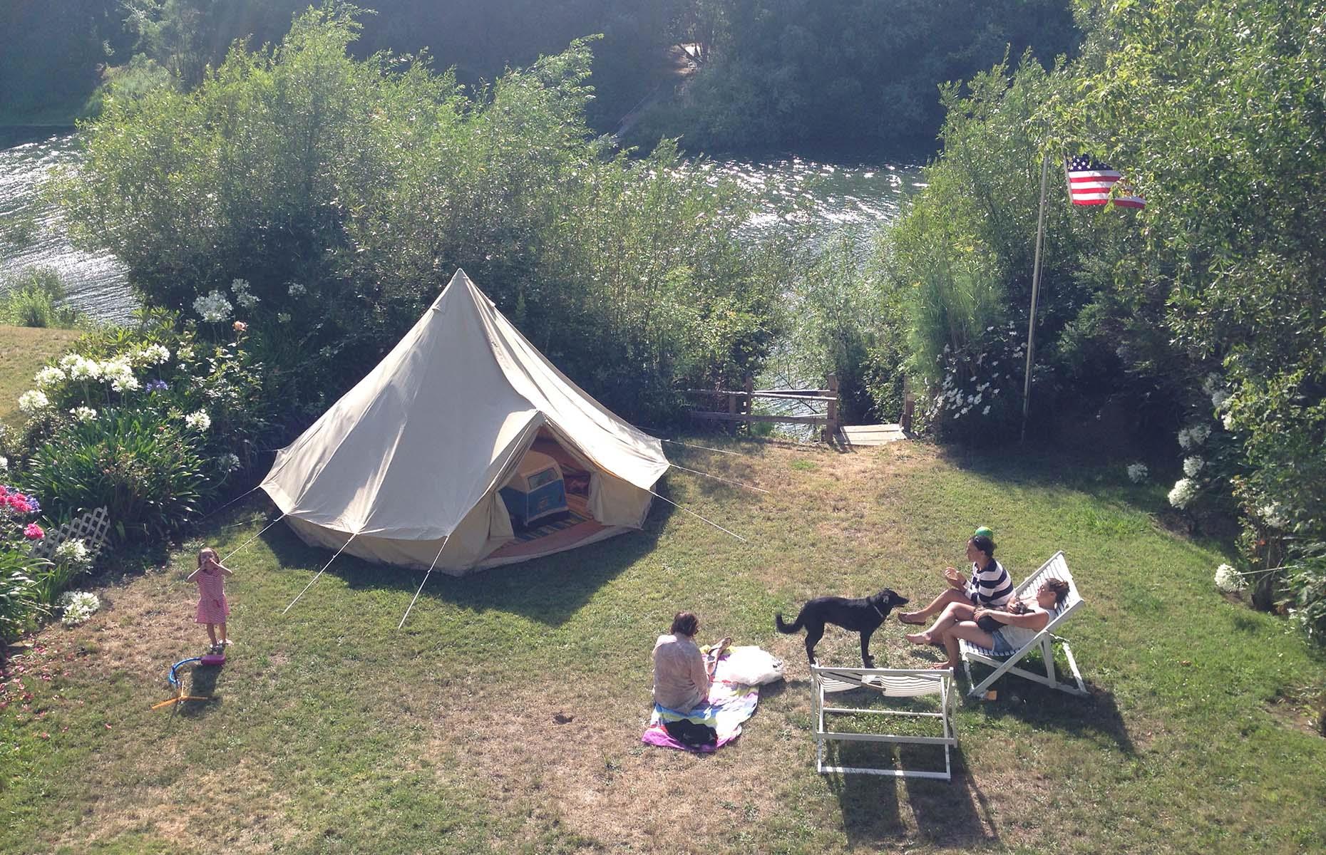 2010s: a family enjoys a glamping holiday in California, USA