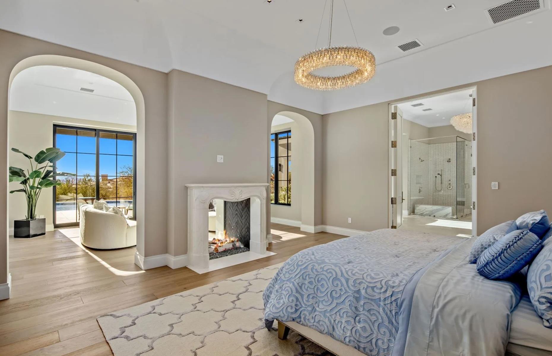 Modern Mediterranean masterpiece: double-sided fireplace