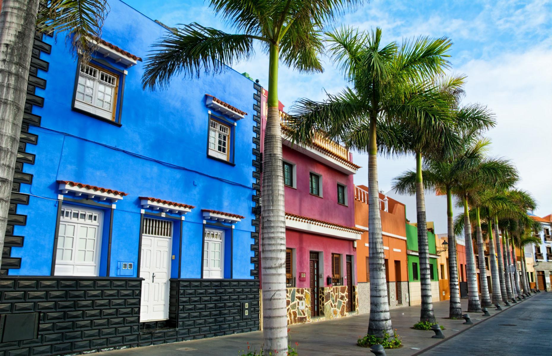 Clashing coastal houses, Canary Islands, Spain