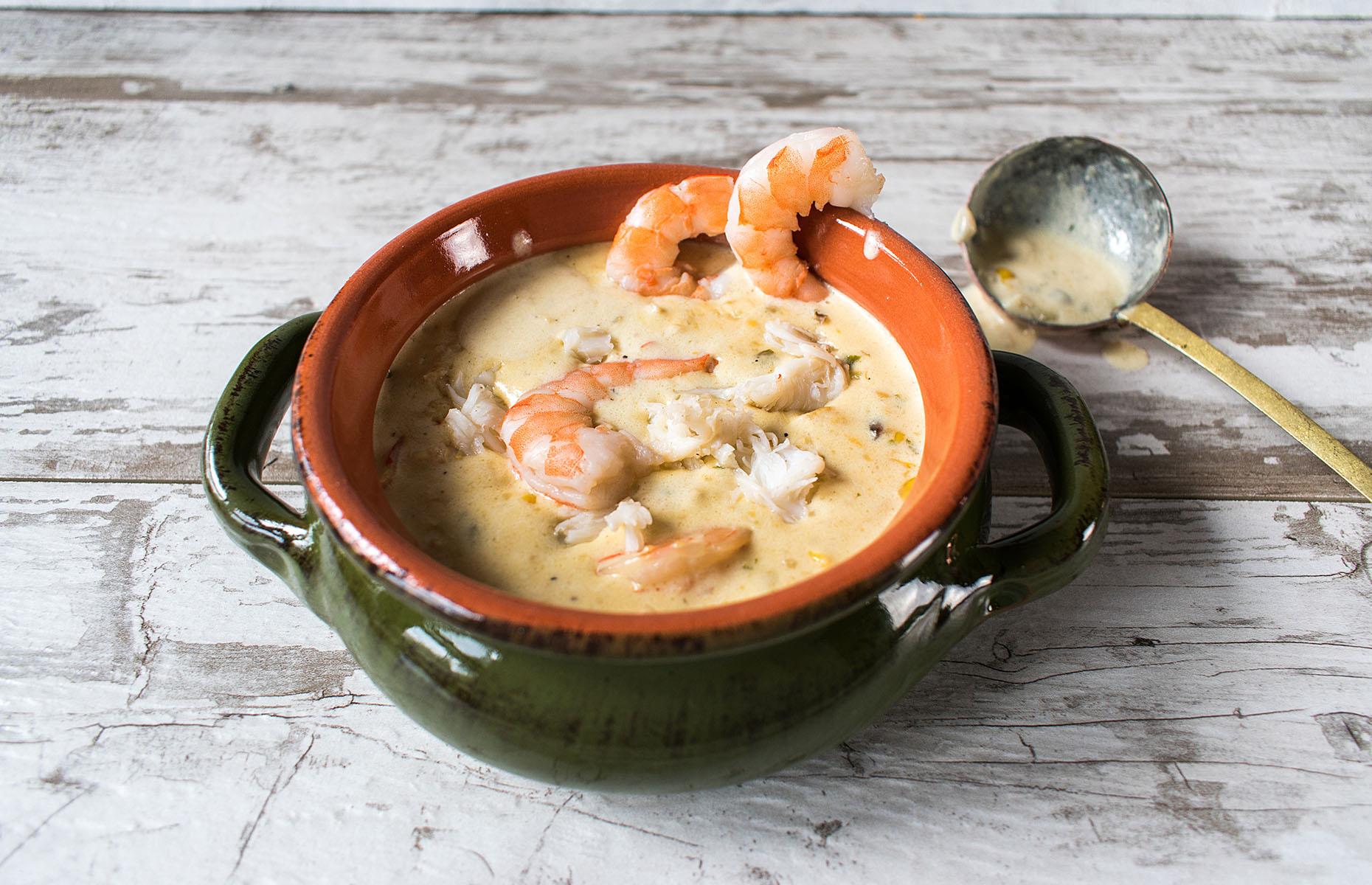Prawn and salmon chowder 