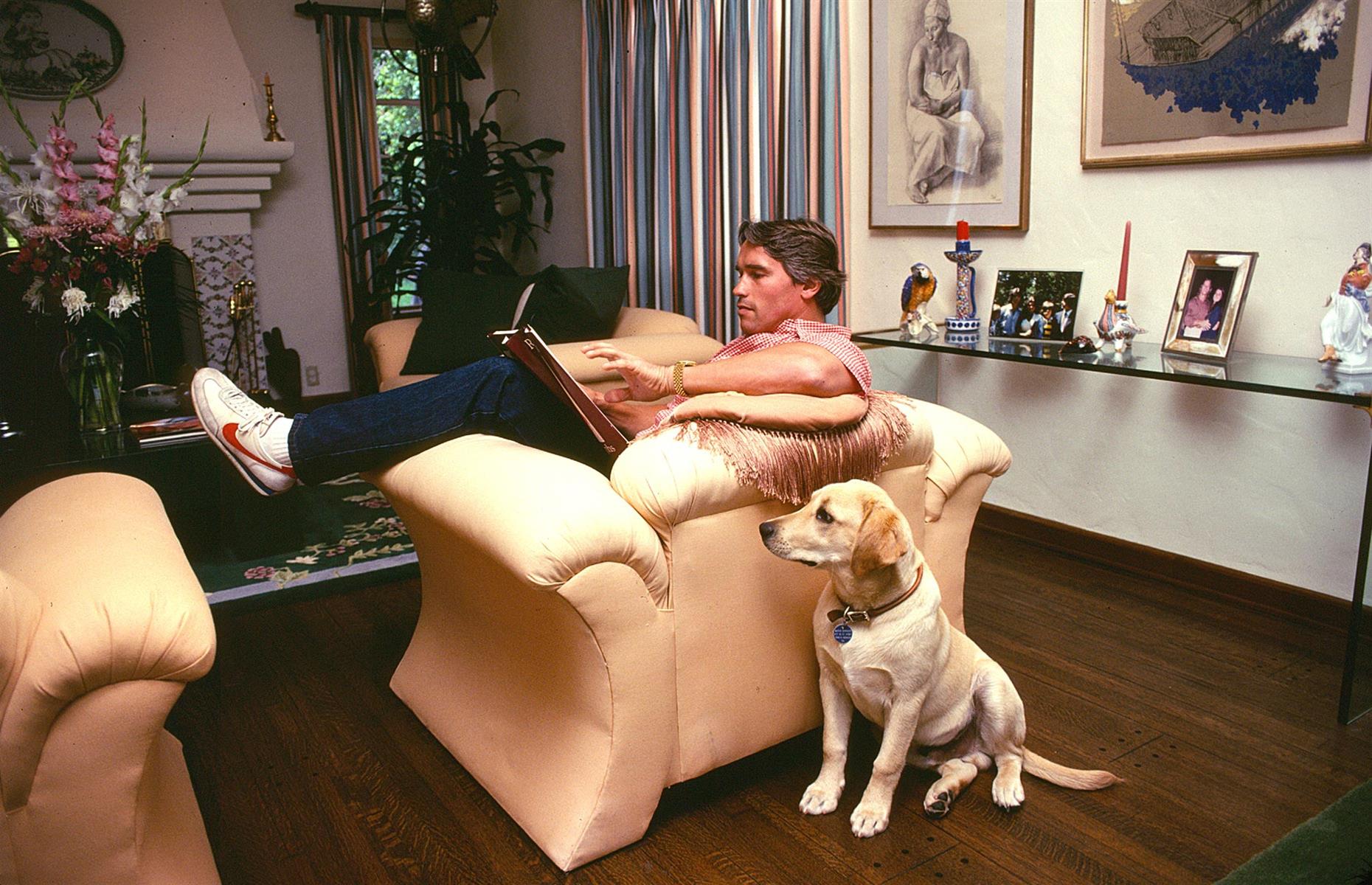 Arnold Schwarzenegger relaxes at home
