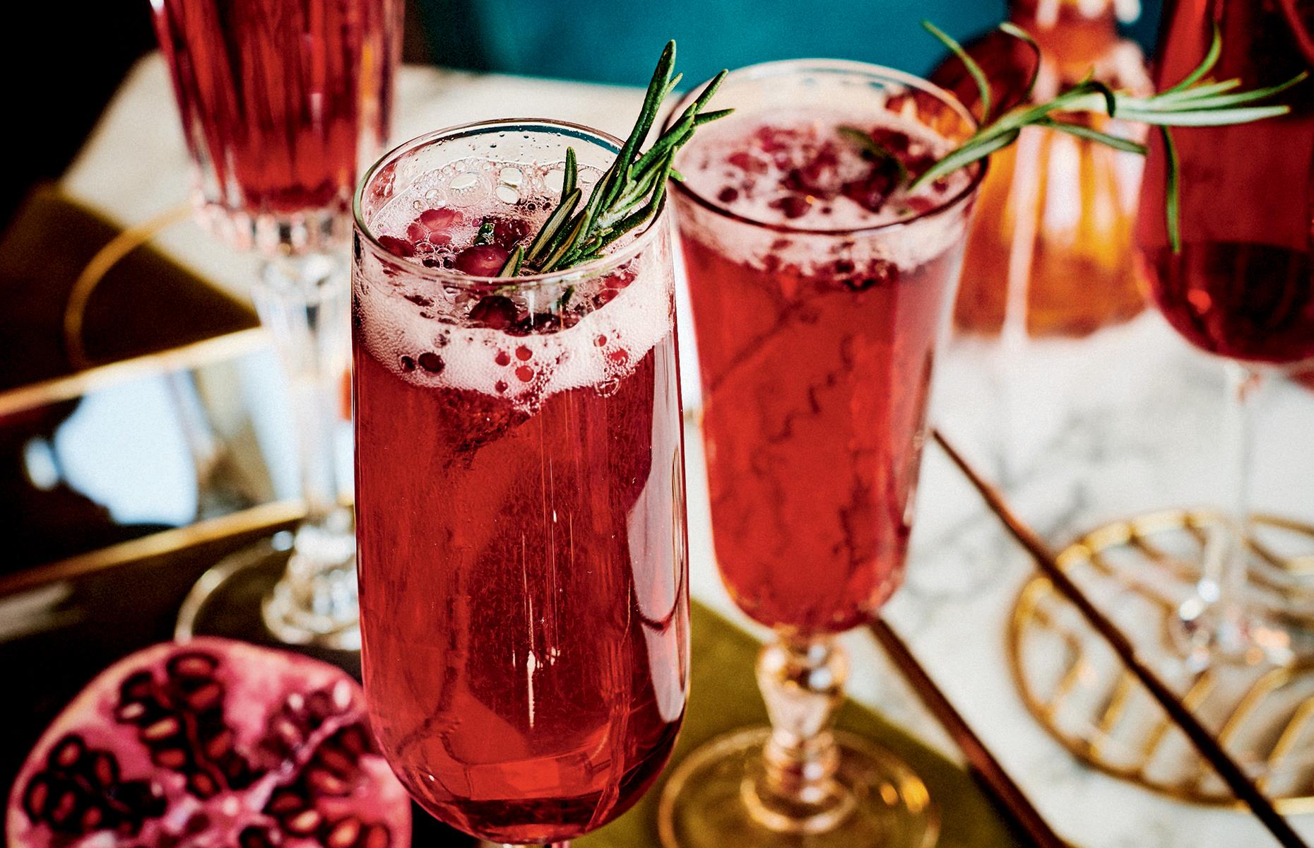 Drinks: rosemary and pomegranate fizz