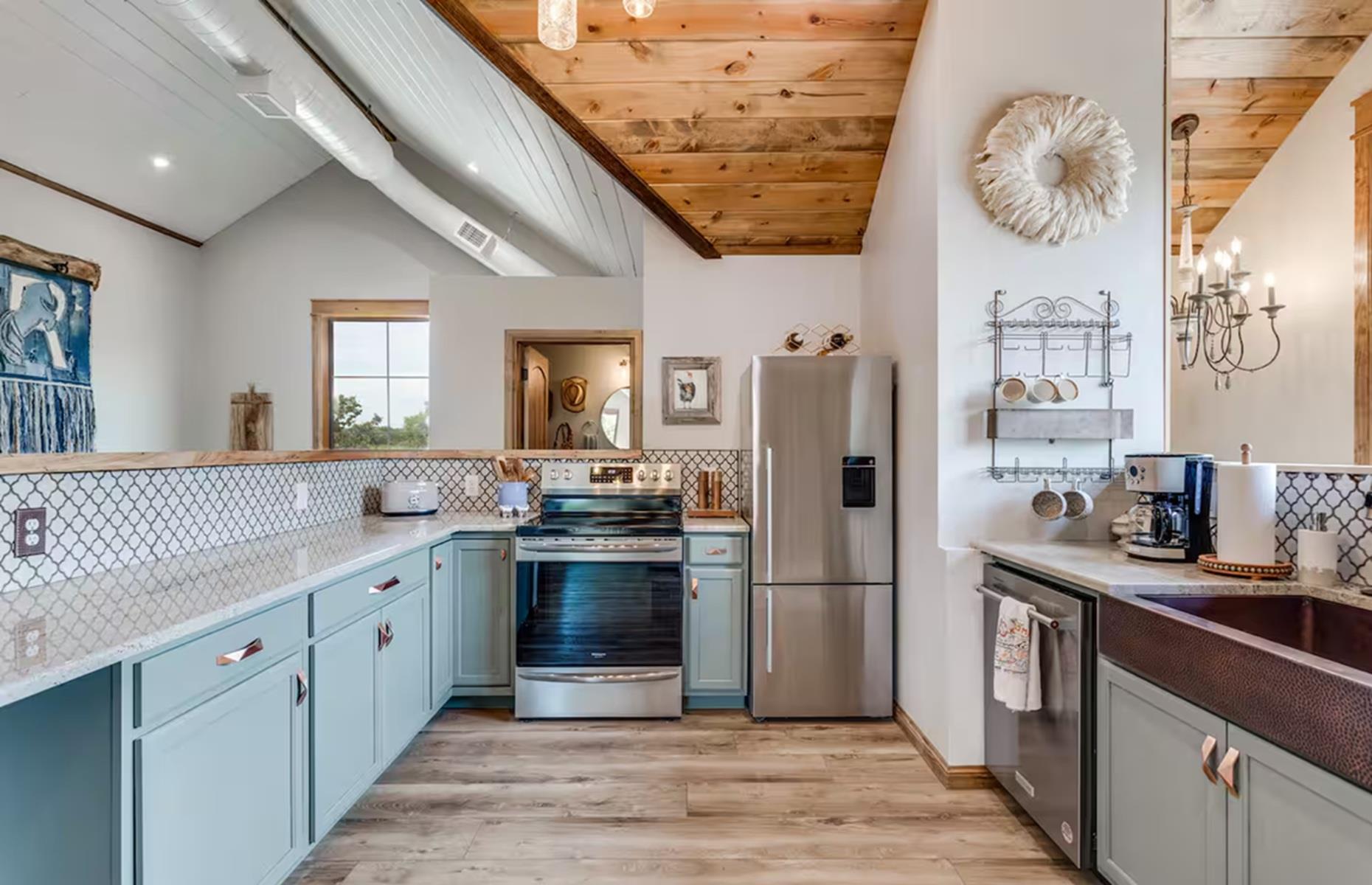 Farm retreat: duck-egg blue kitchen