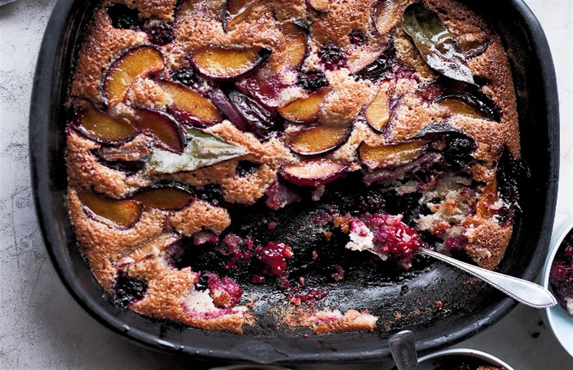 Plum and blackberry friand bake