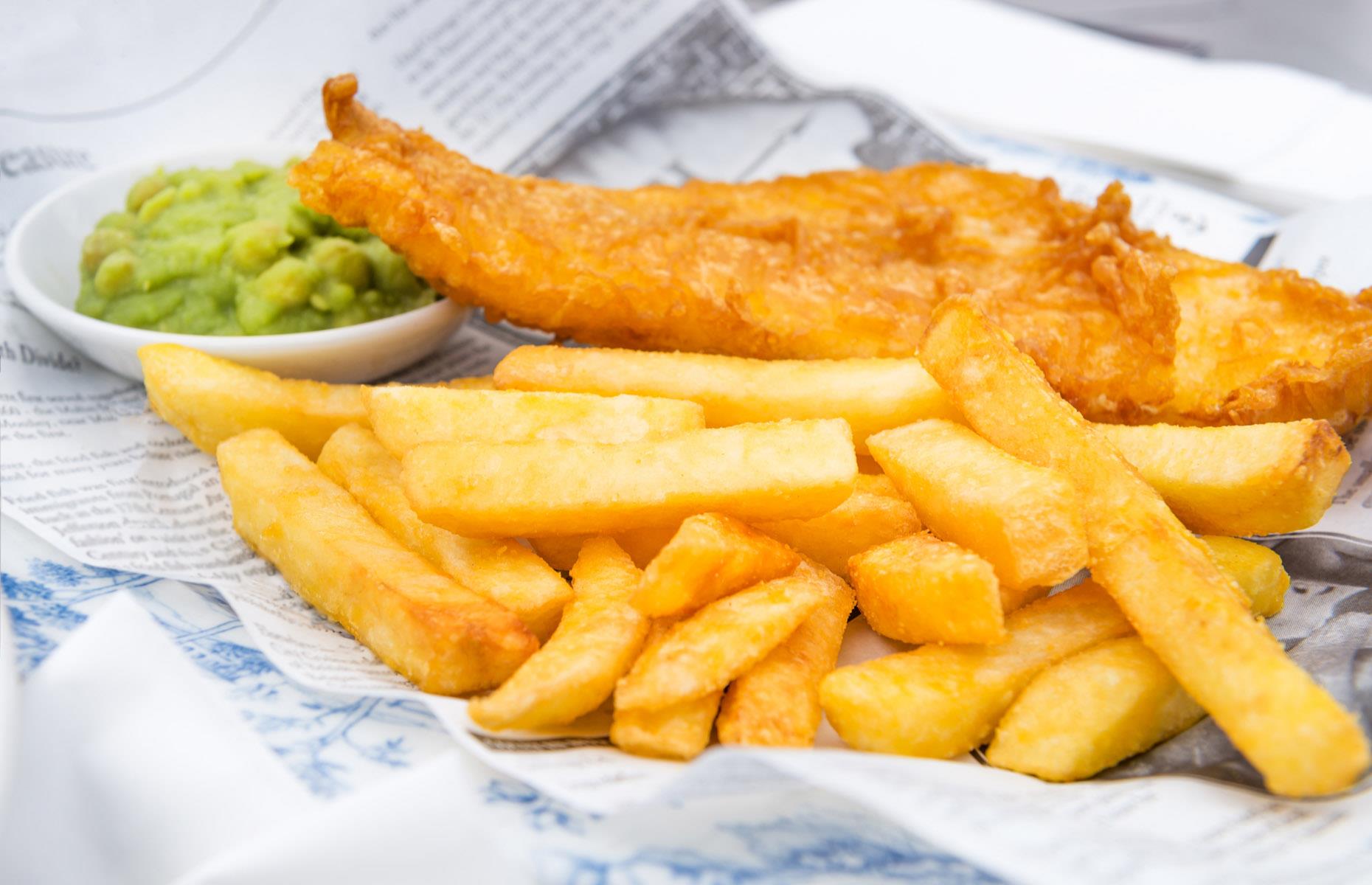 1. Fish and chips with mushy peas