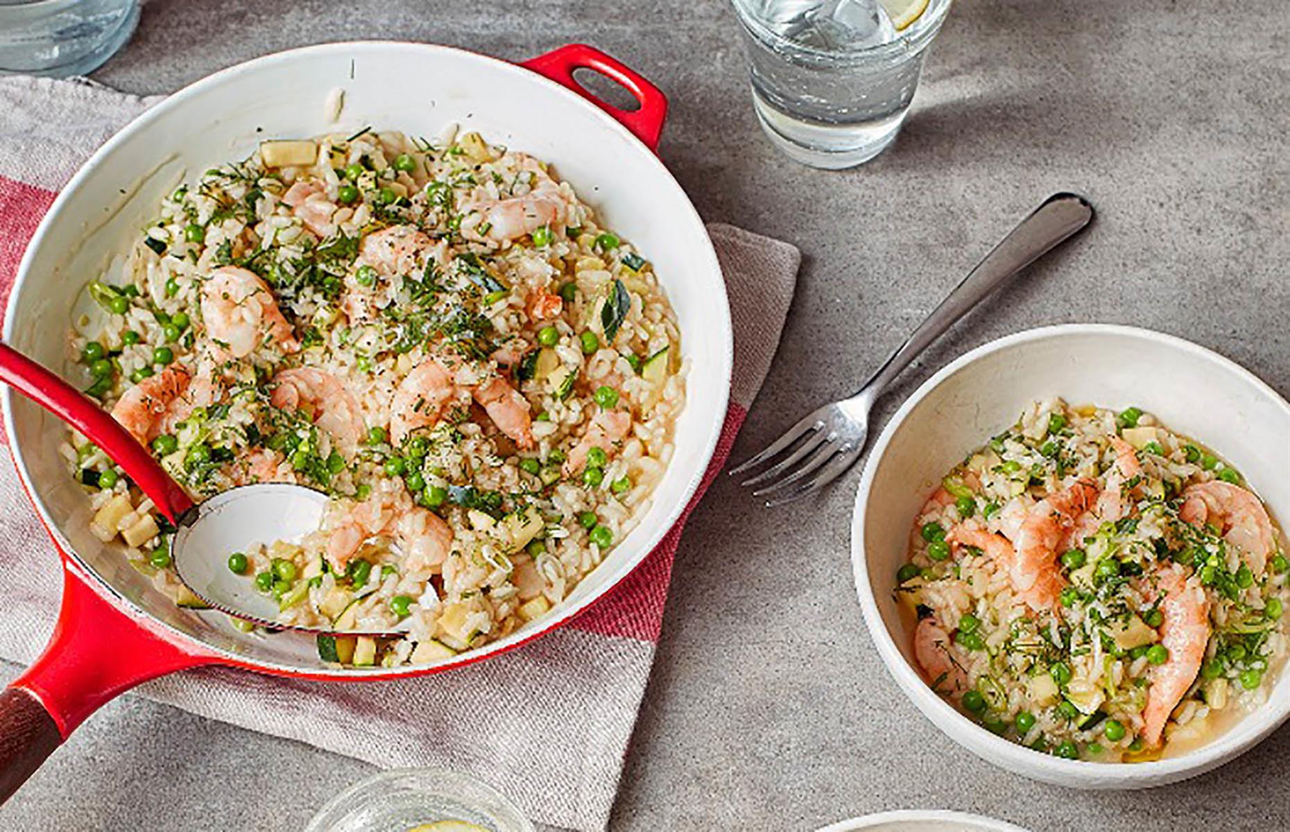 Prawn, pea and courgette risotto 