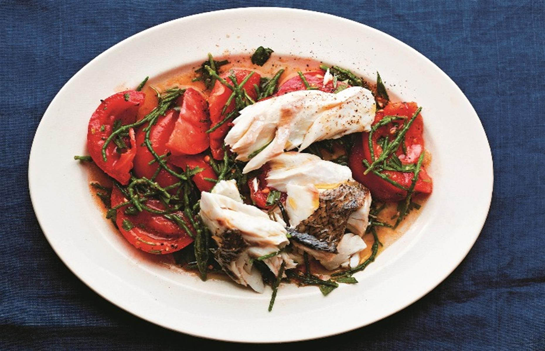 Hake, samphire and tomato salad