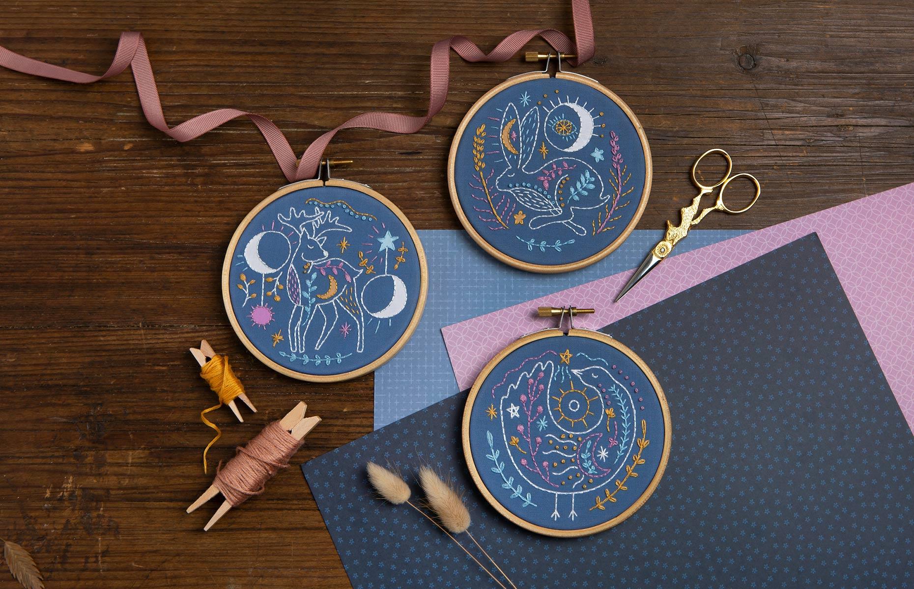 Embroider nature-inspired hoops