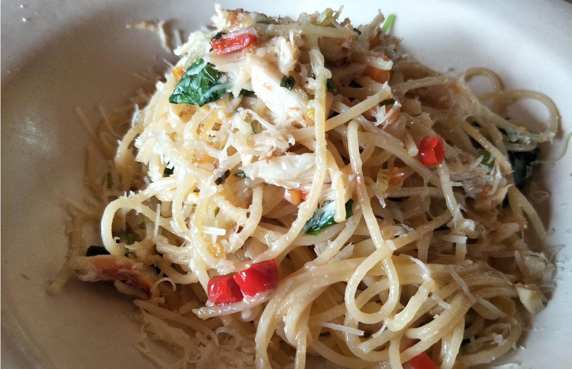 13. Spaghetti mit Krebsfleisch