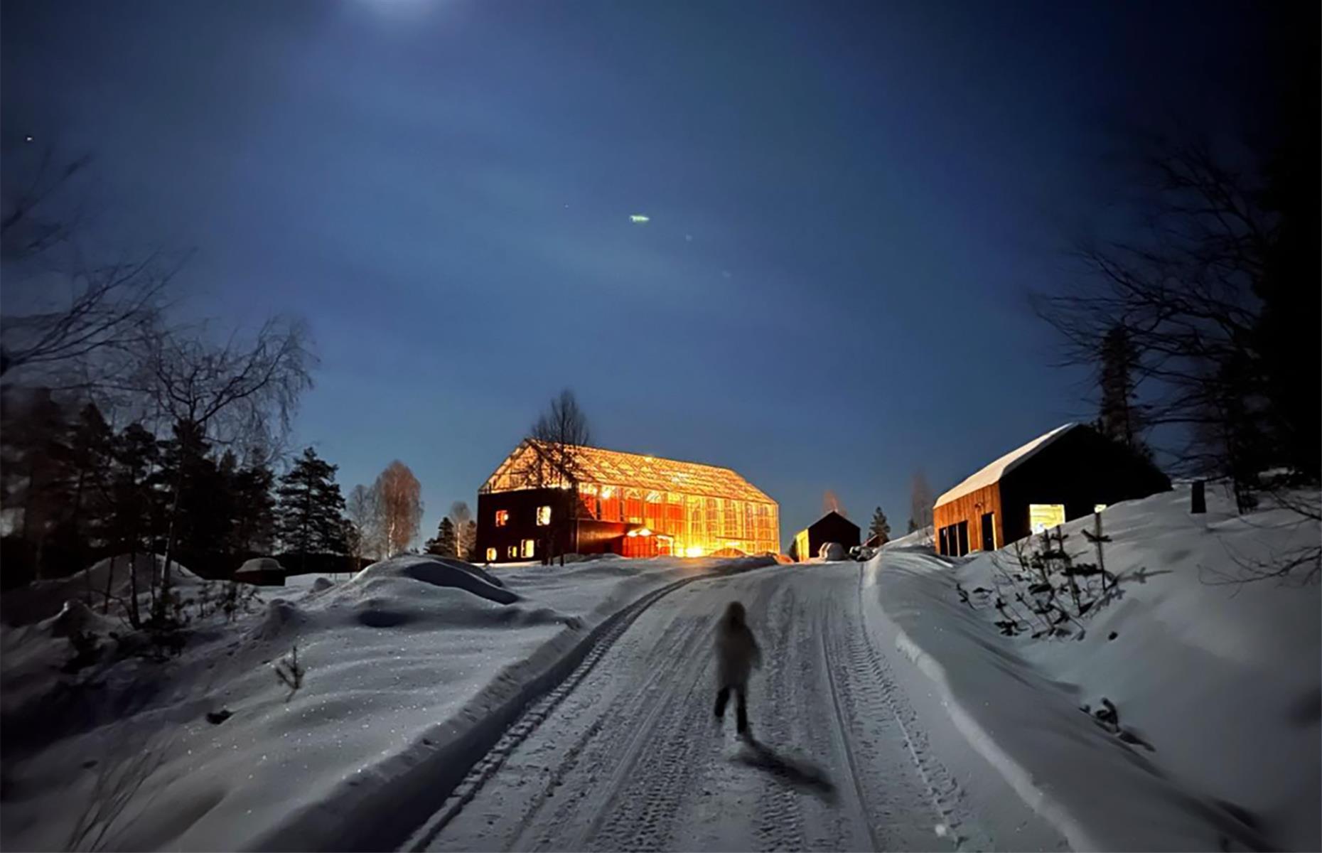 An inside-out snow globe