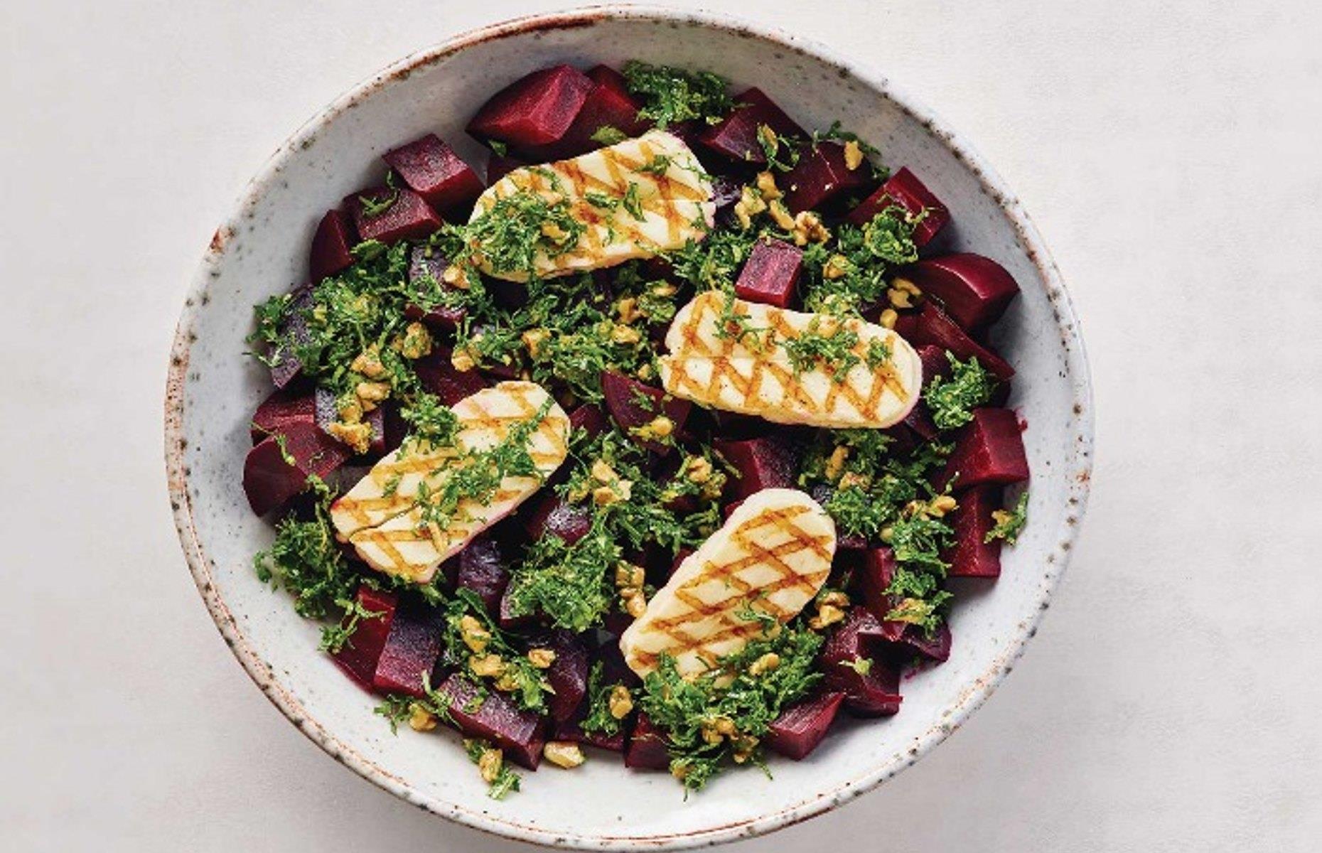 66. Roasted beetroot with grilled halloumi and gremolata