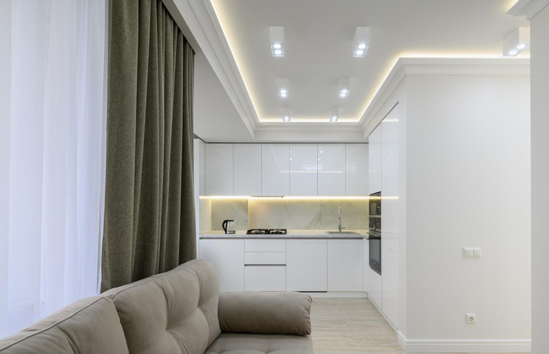 Reflect off a white kitchen