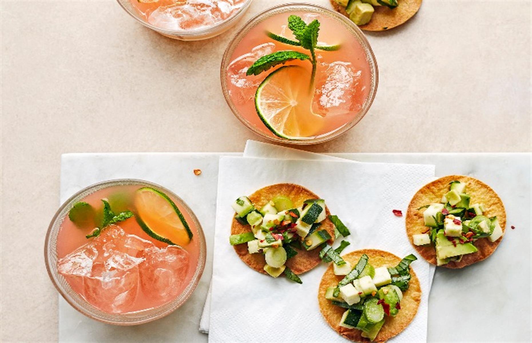 Paloma cocktails with tostadas