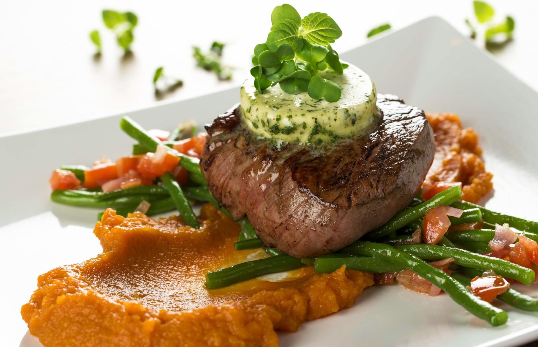Rump of lamb: slow-braised lamb with sweet potato mash