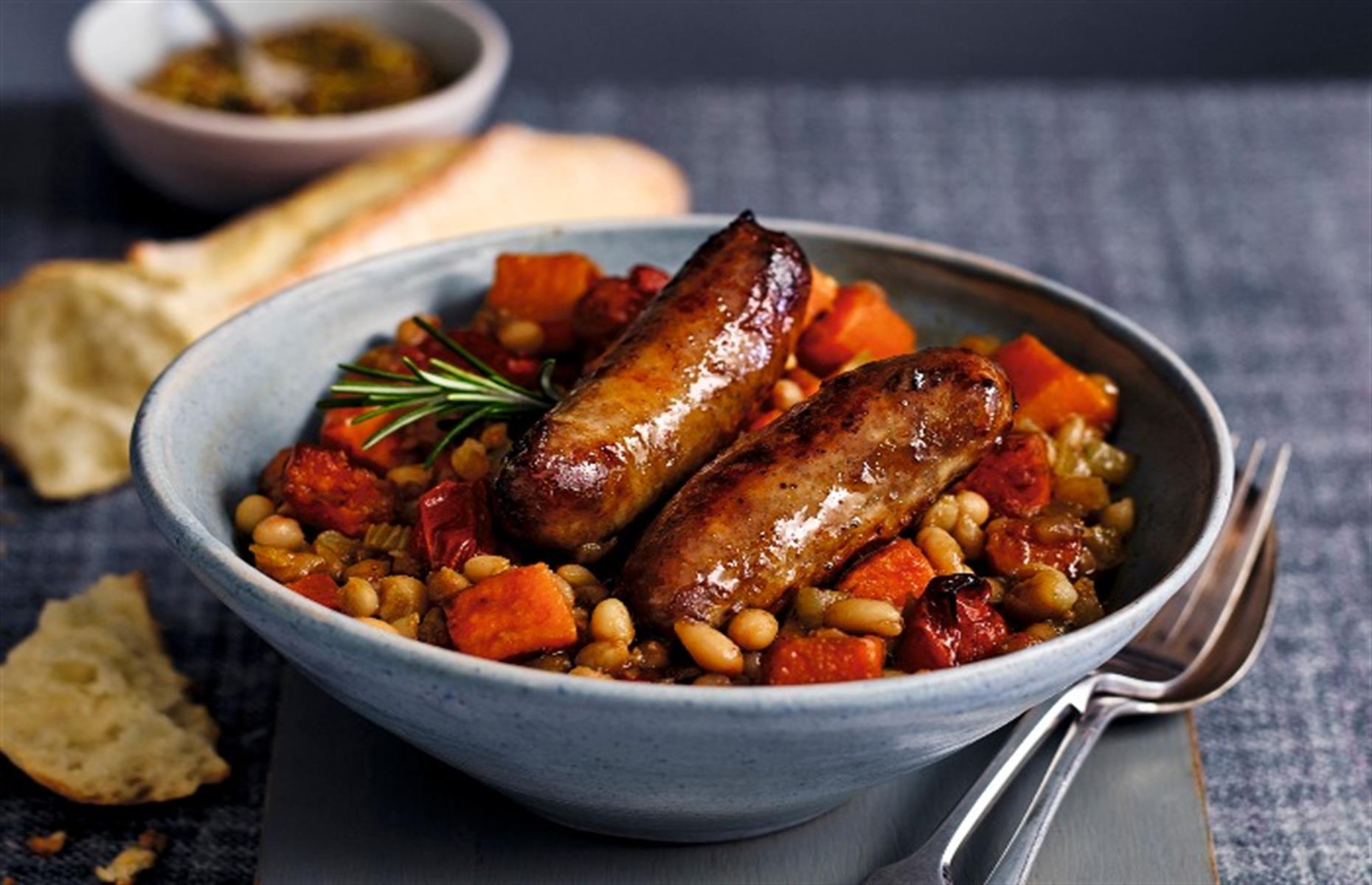 Sticky sausage and bean stew