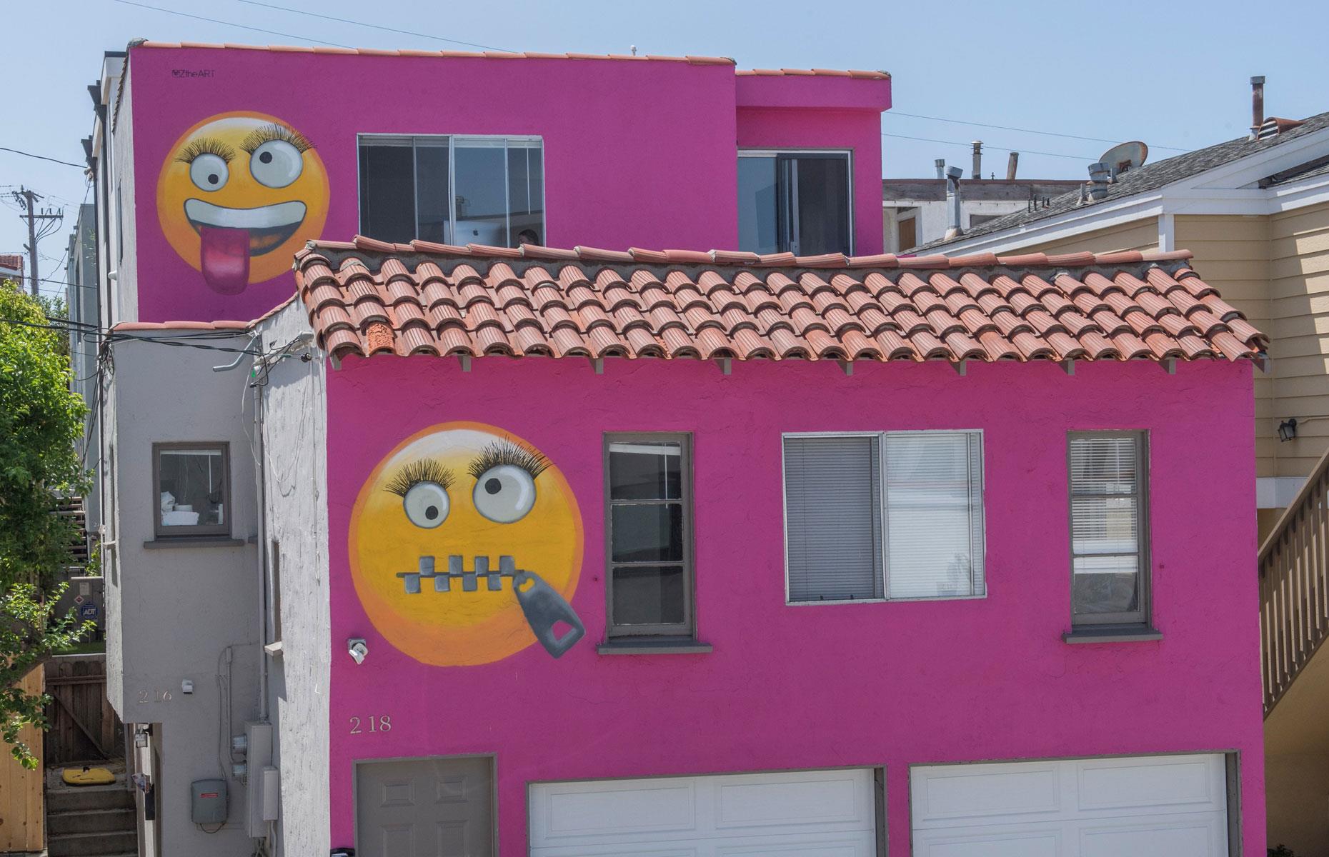 Airbnb host riled neighbours with pink emoji paint job