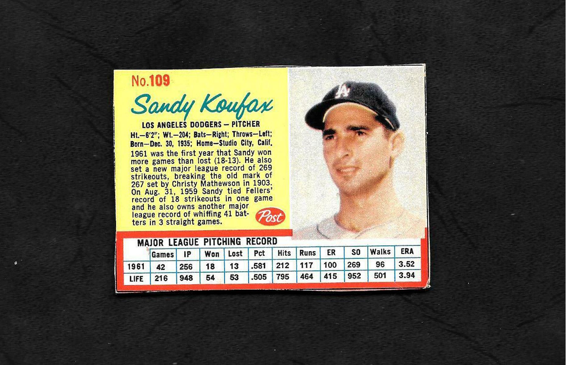 Post Cereals Sandy Koufax baseball card: up to $150 (£124)