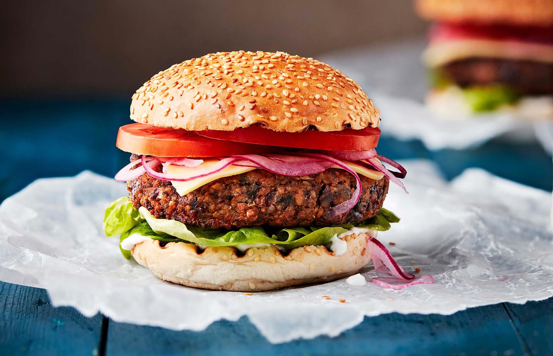 Burger with plant-based 'bacon'