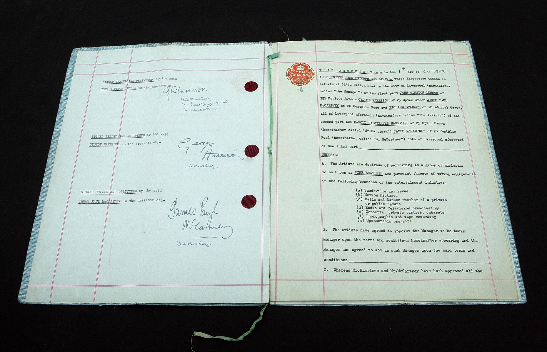 17. The Beatles' 1962 signed contract: $569,000 ($768k/£573k today)