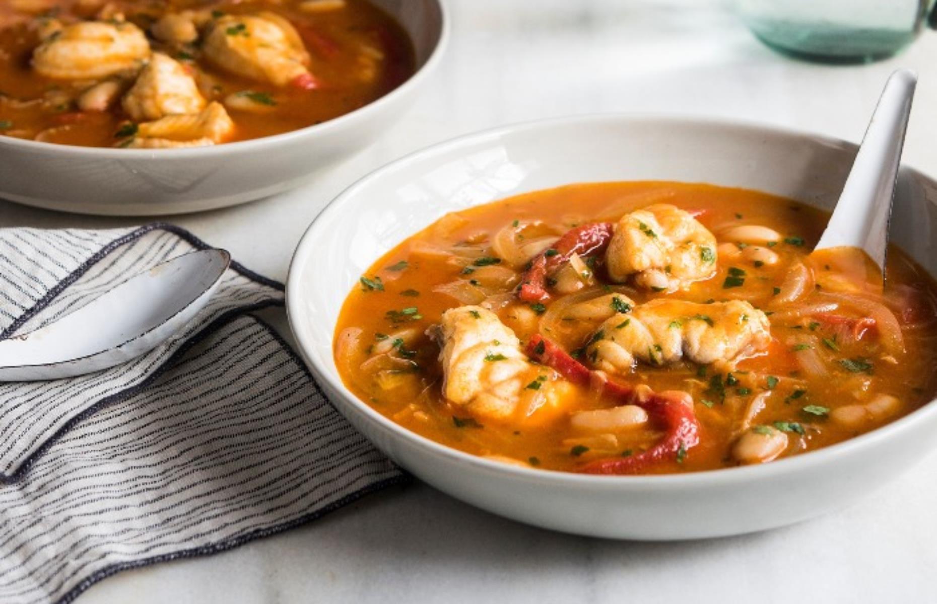 Smoky bean and monkfish stew