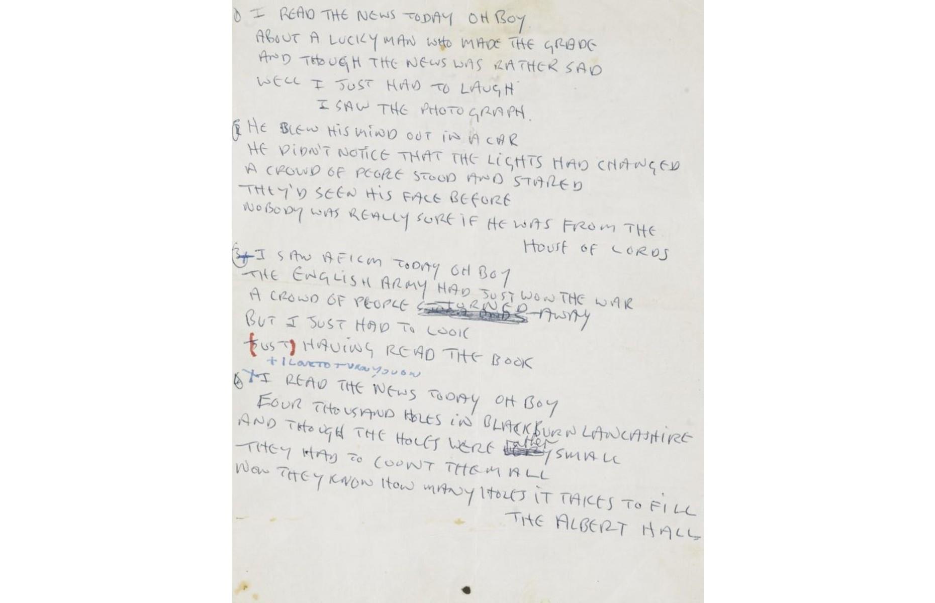 Beatles' A Day in the Life lyrics: $1.2 million (£916k) 