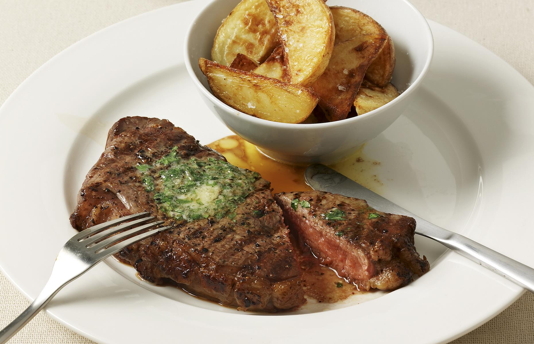 Main: steak with garlic butter