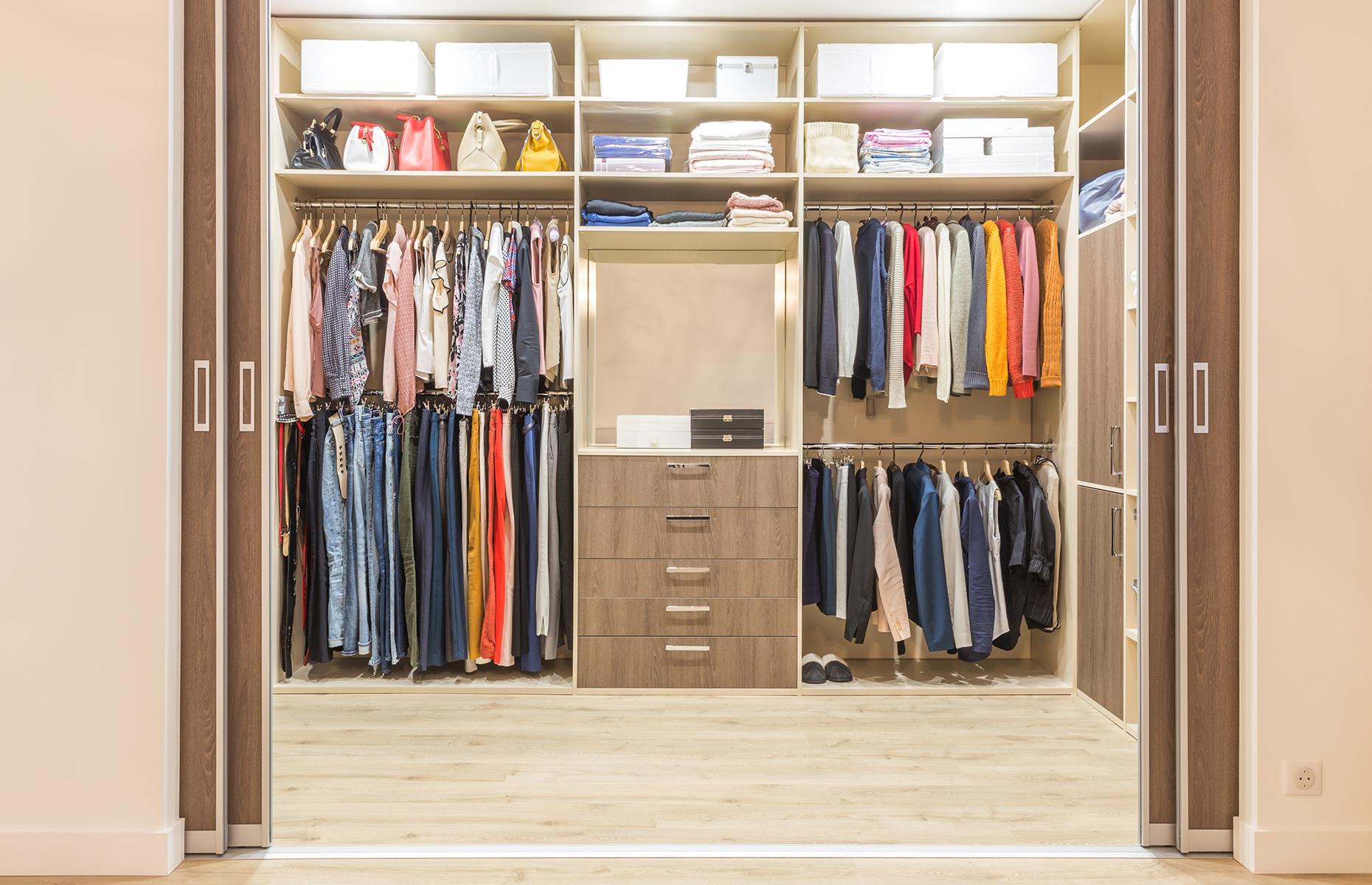 A walk-in wardrobe