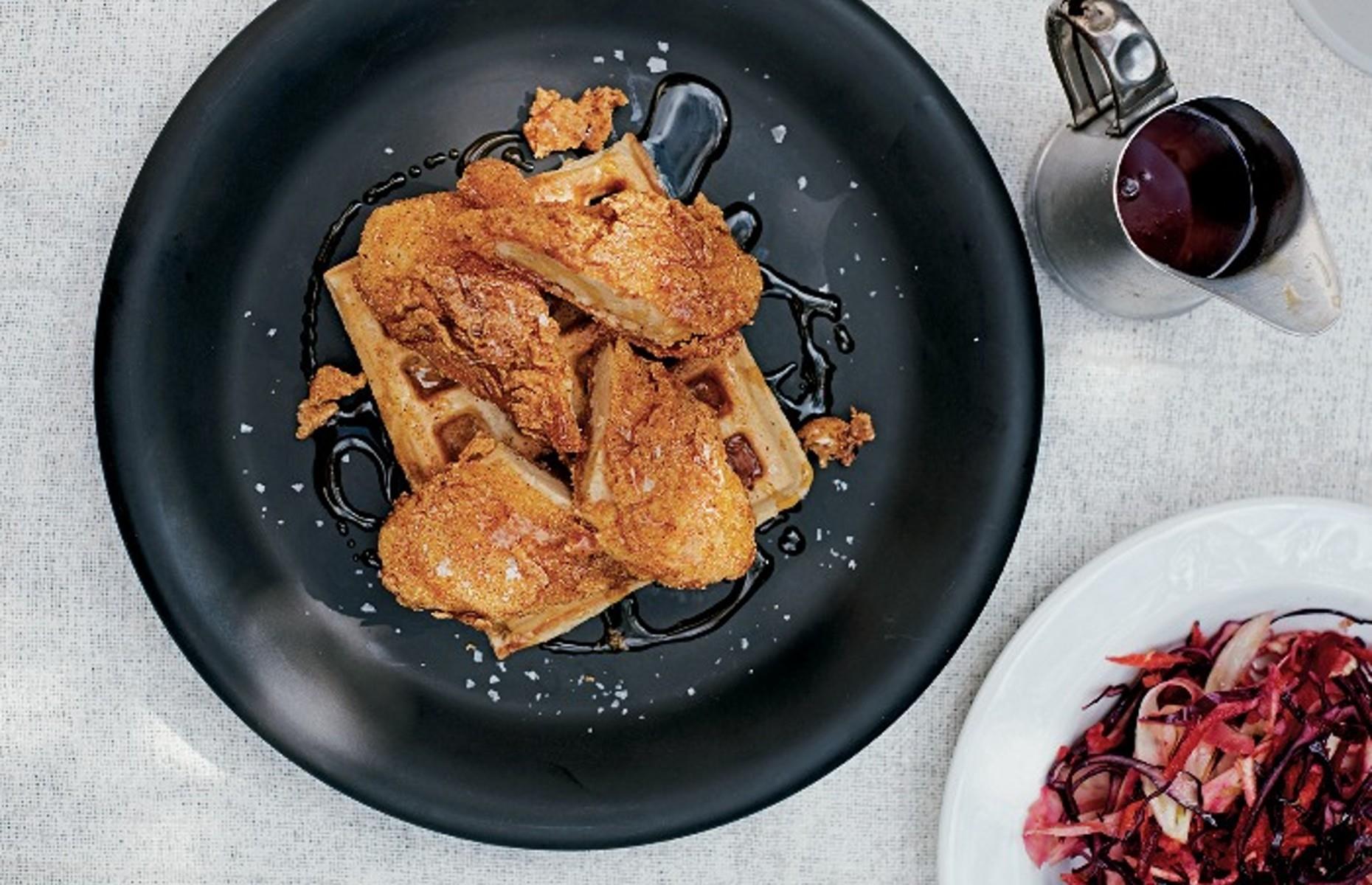 Vegan fried chicken and waffles