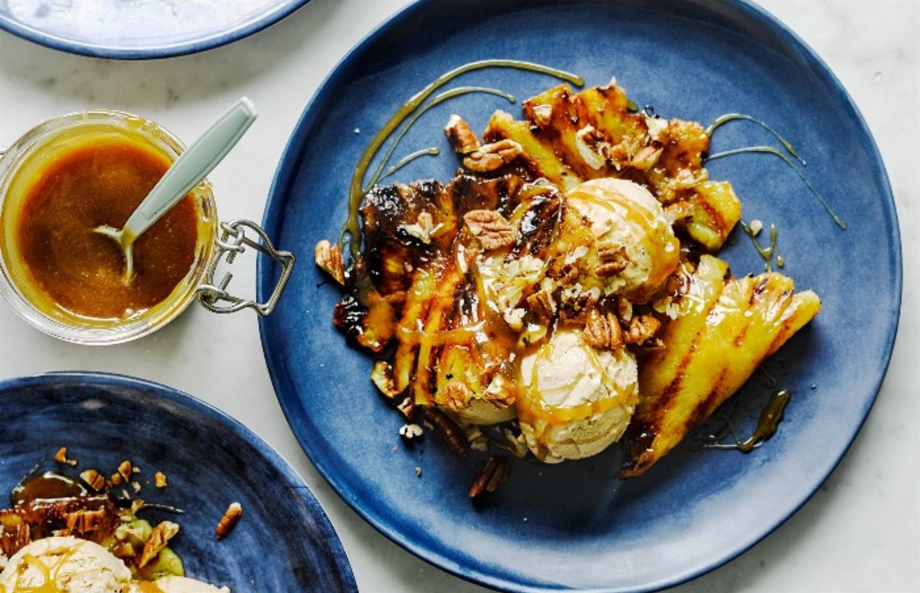 Griddled pineapple with salted caramel