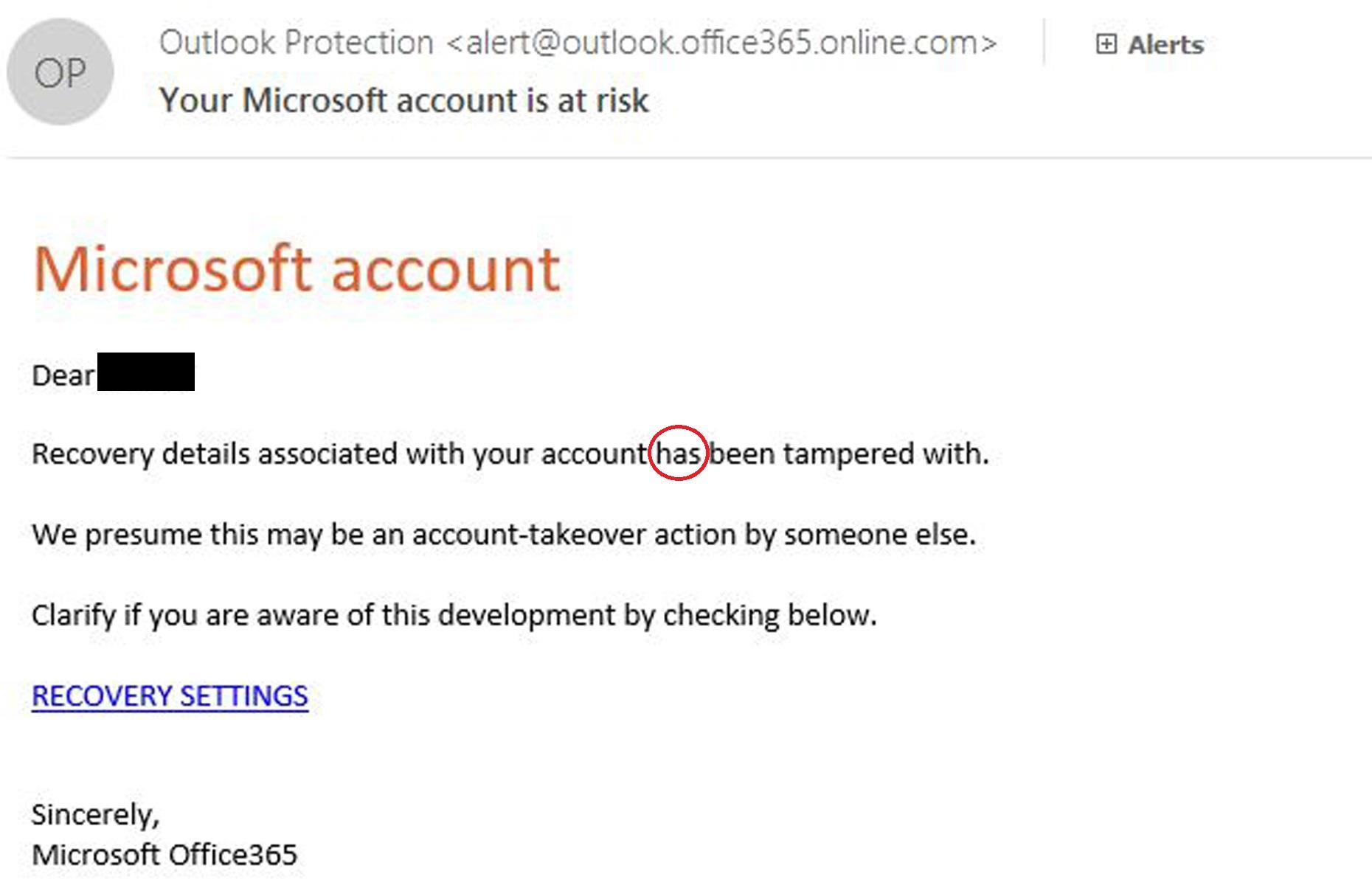 Microsoft 'account recovery' mail (Image: loveMONEY)