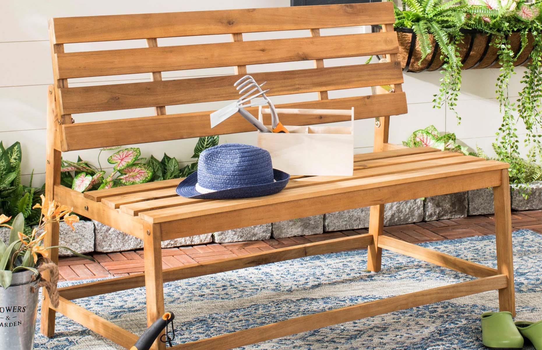 Before: a classic wooden garden bench