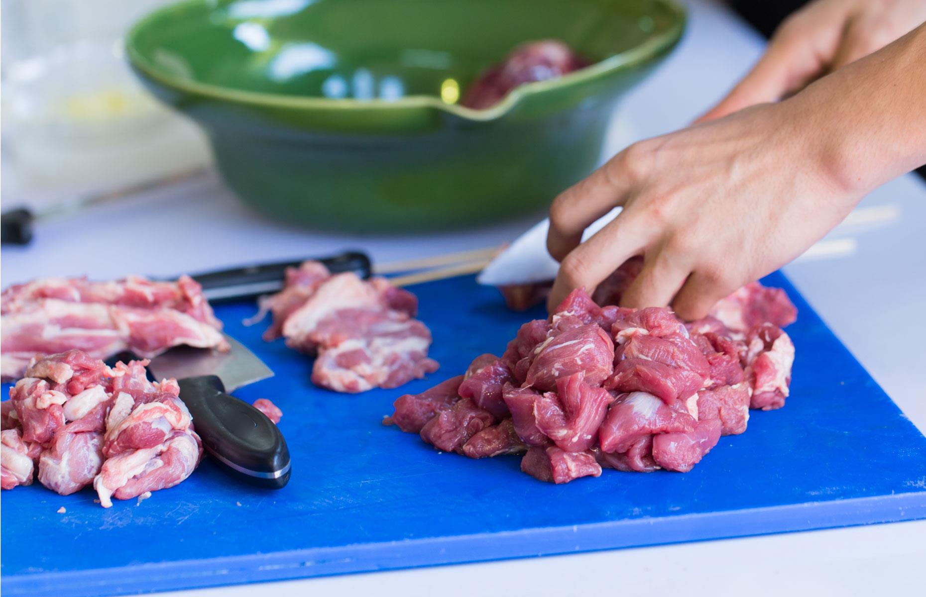 2. Using the same chopping board and utensils for raw meats