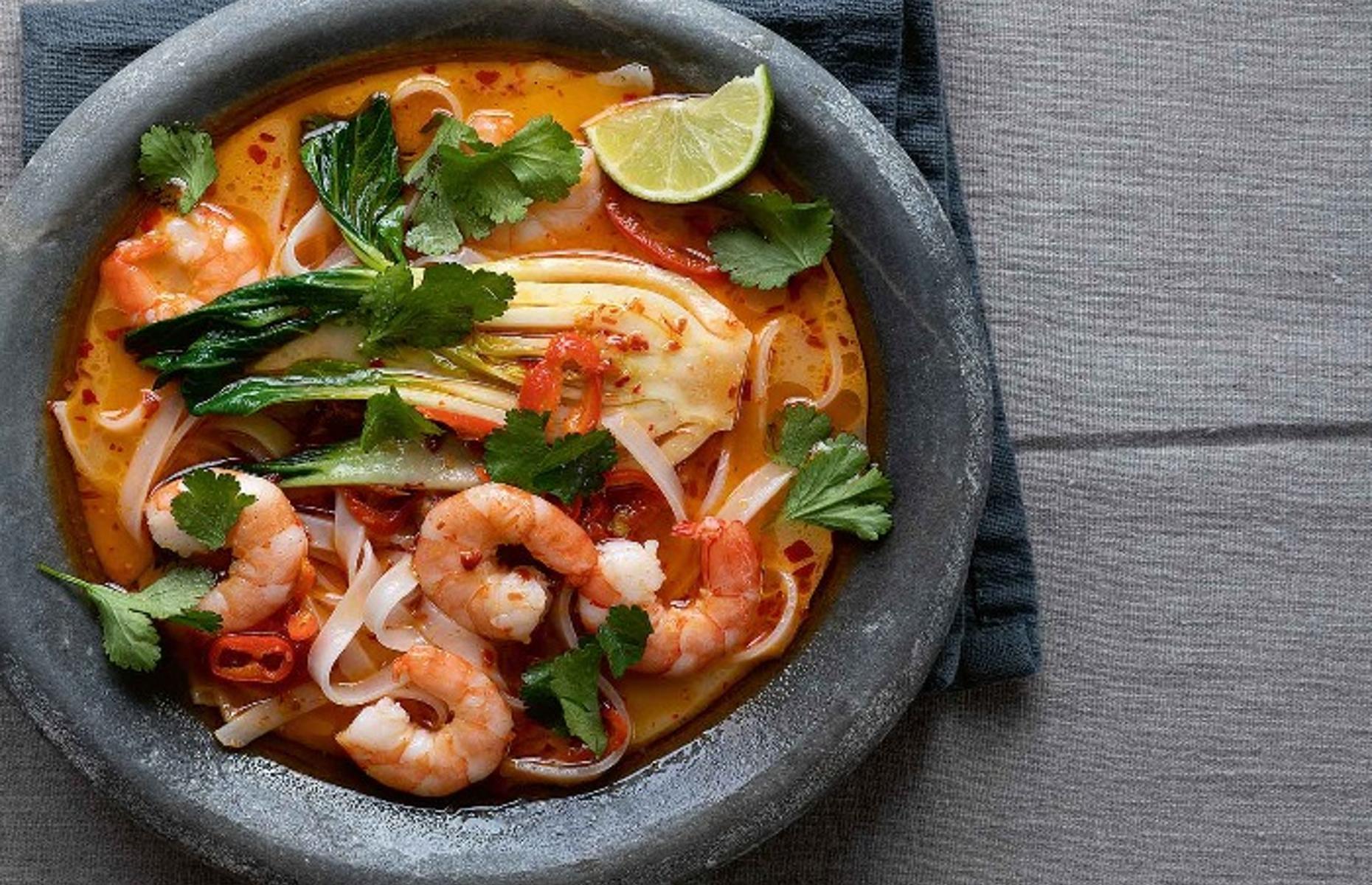 Prawn laksa with rice noodles