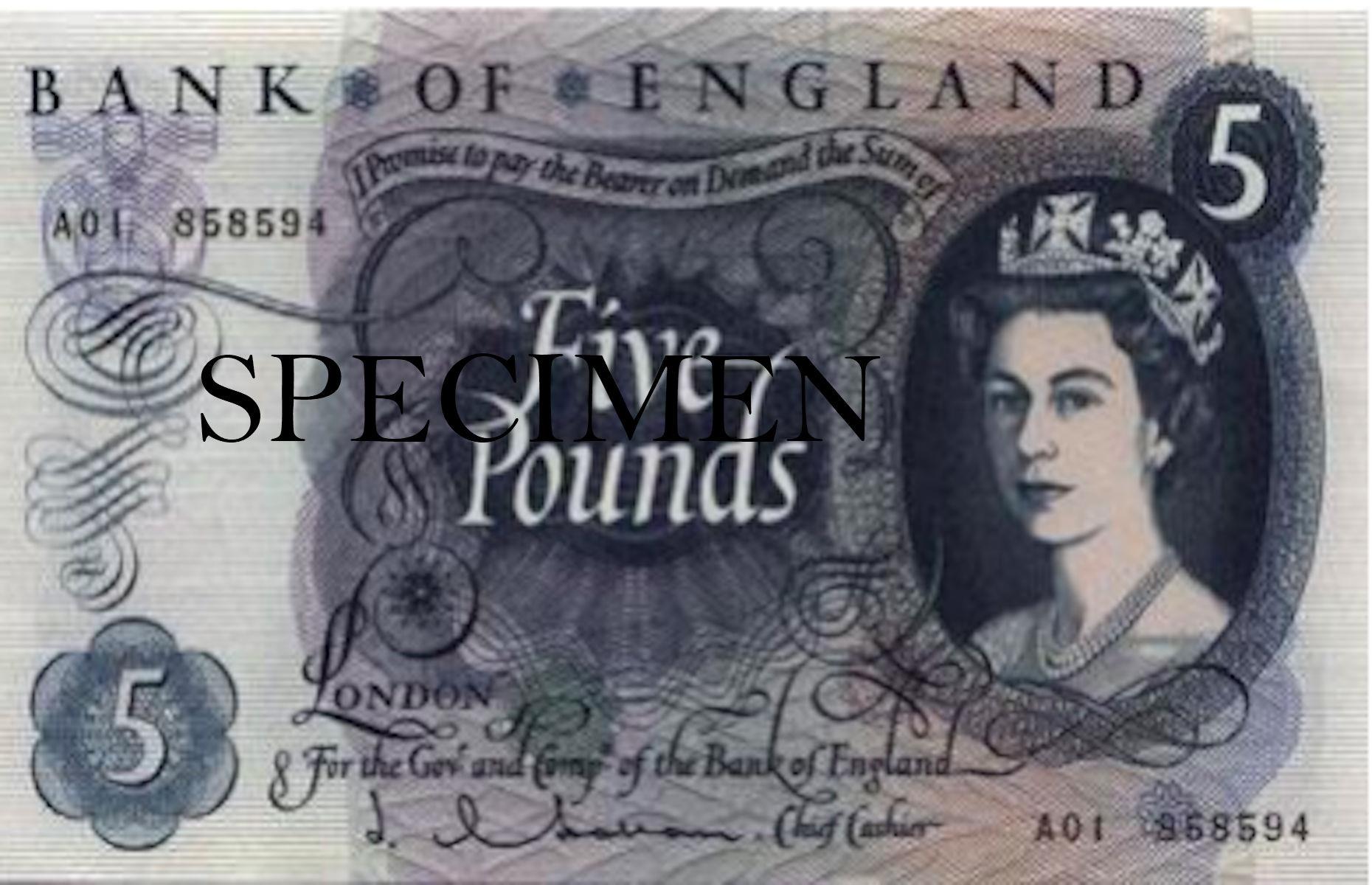 English five pound note (1963)