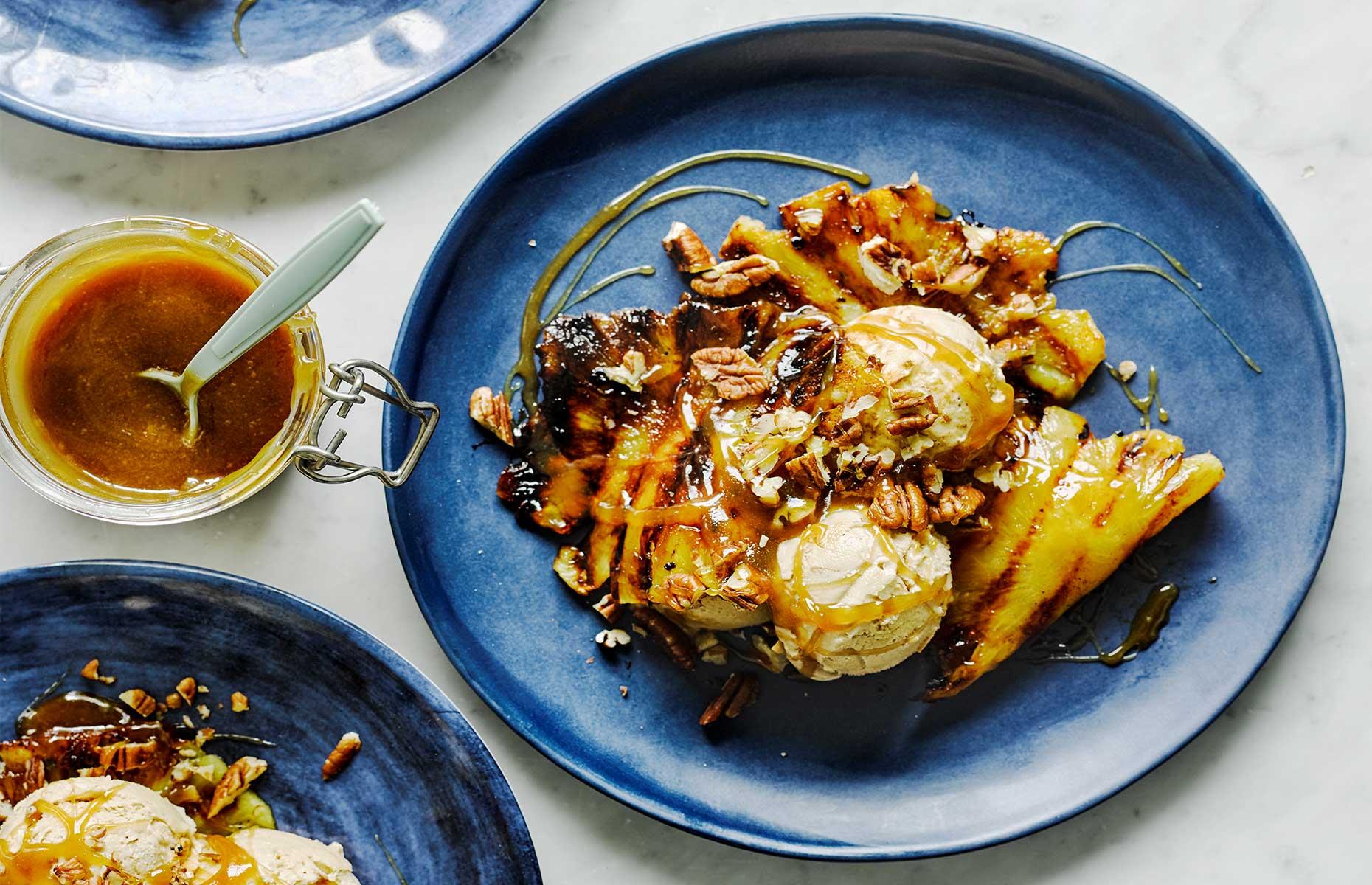 Griddled pineapple with salted caramel